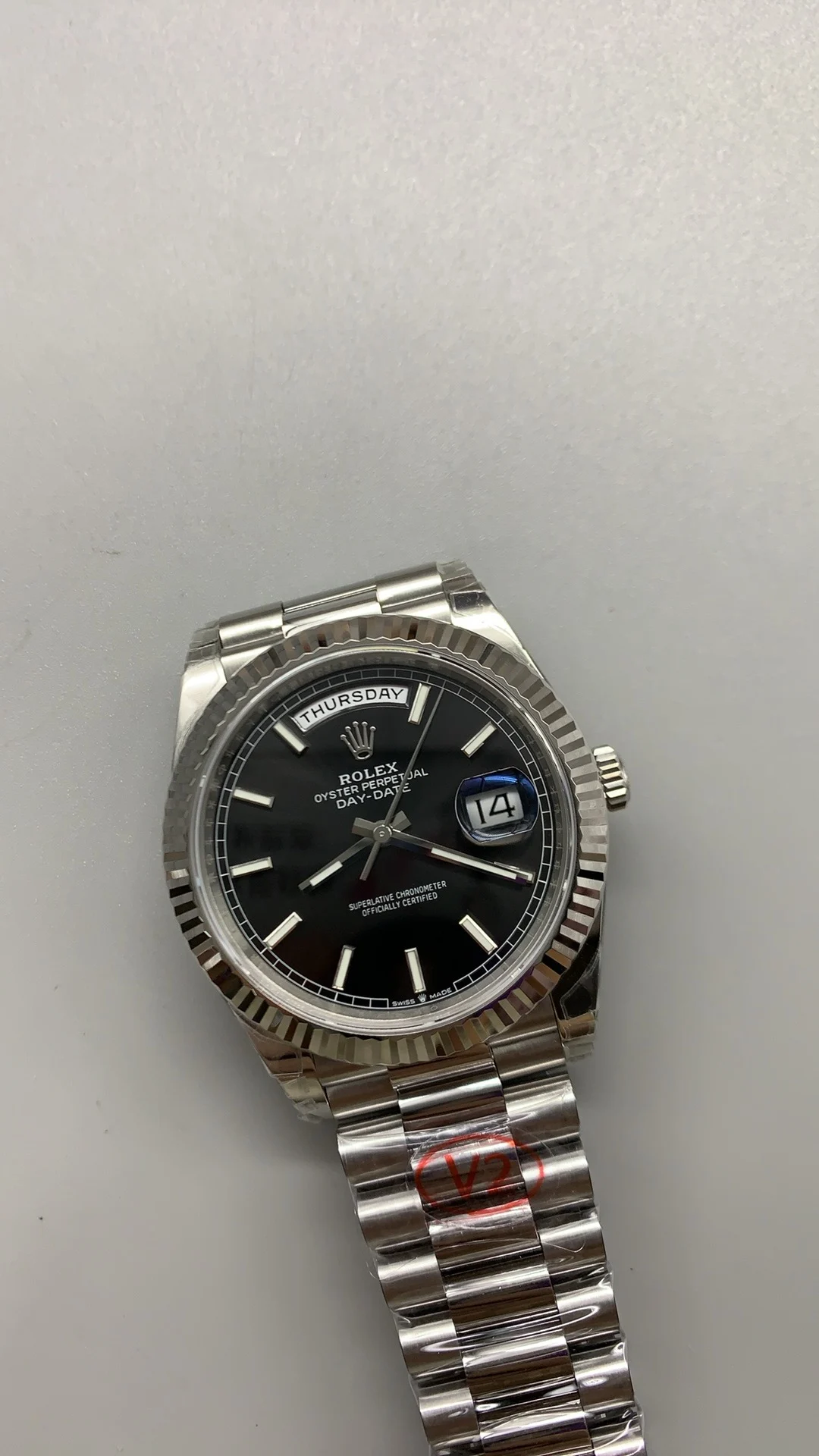 Rolex Day-Date Black Dial 40mm — photographed off the sweep