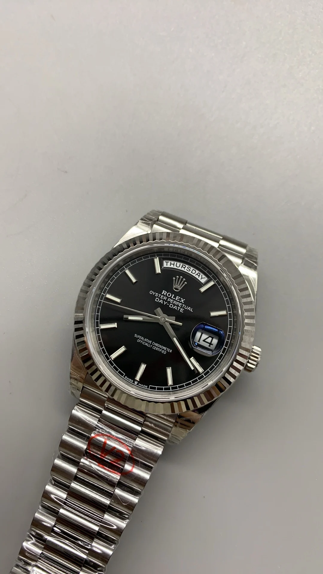 Rolex Day-Date Black Dial 40mm — photographed off the sweep