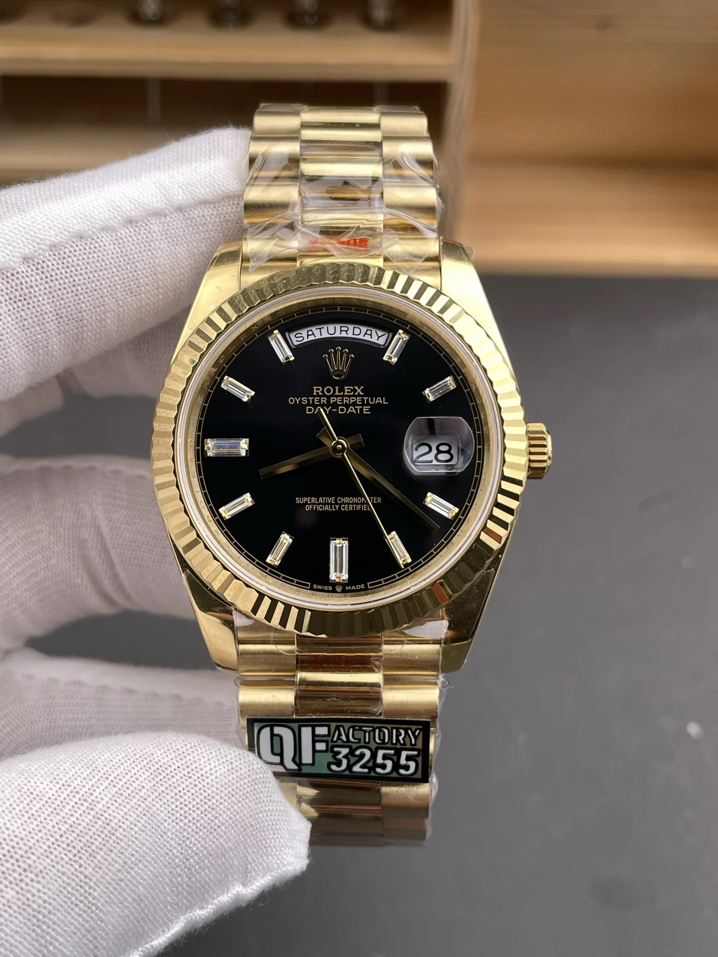 Rolex Day-Date Black Dial 40mm — photographed off the sweep