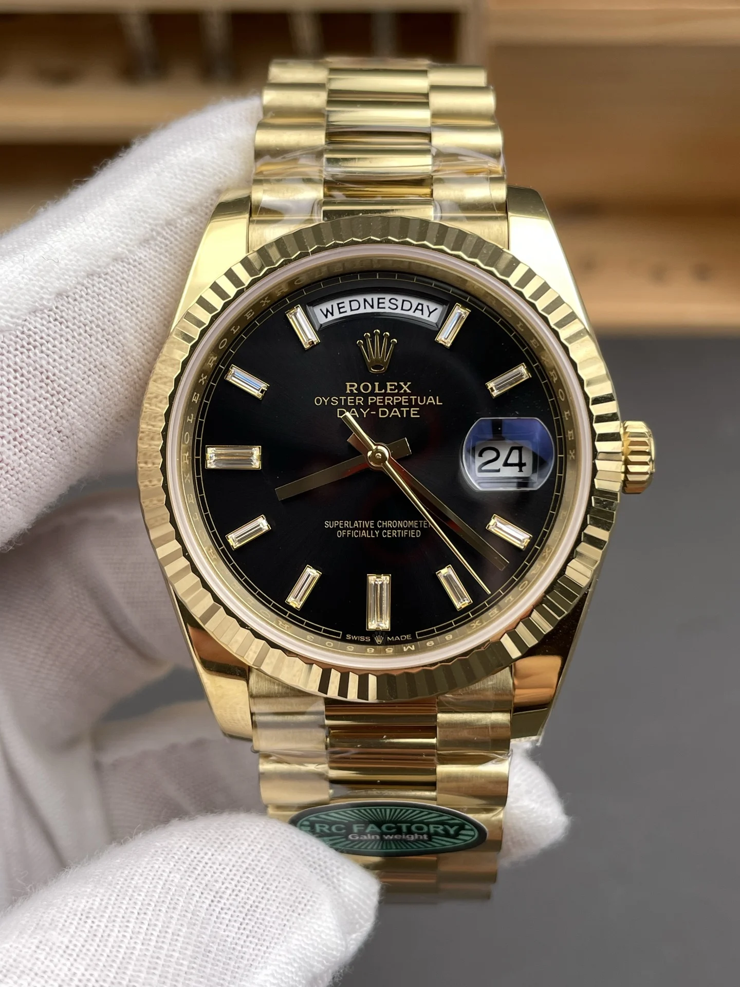 Rolex Day-Date Black Dial 40mm — photographed off the sweep