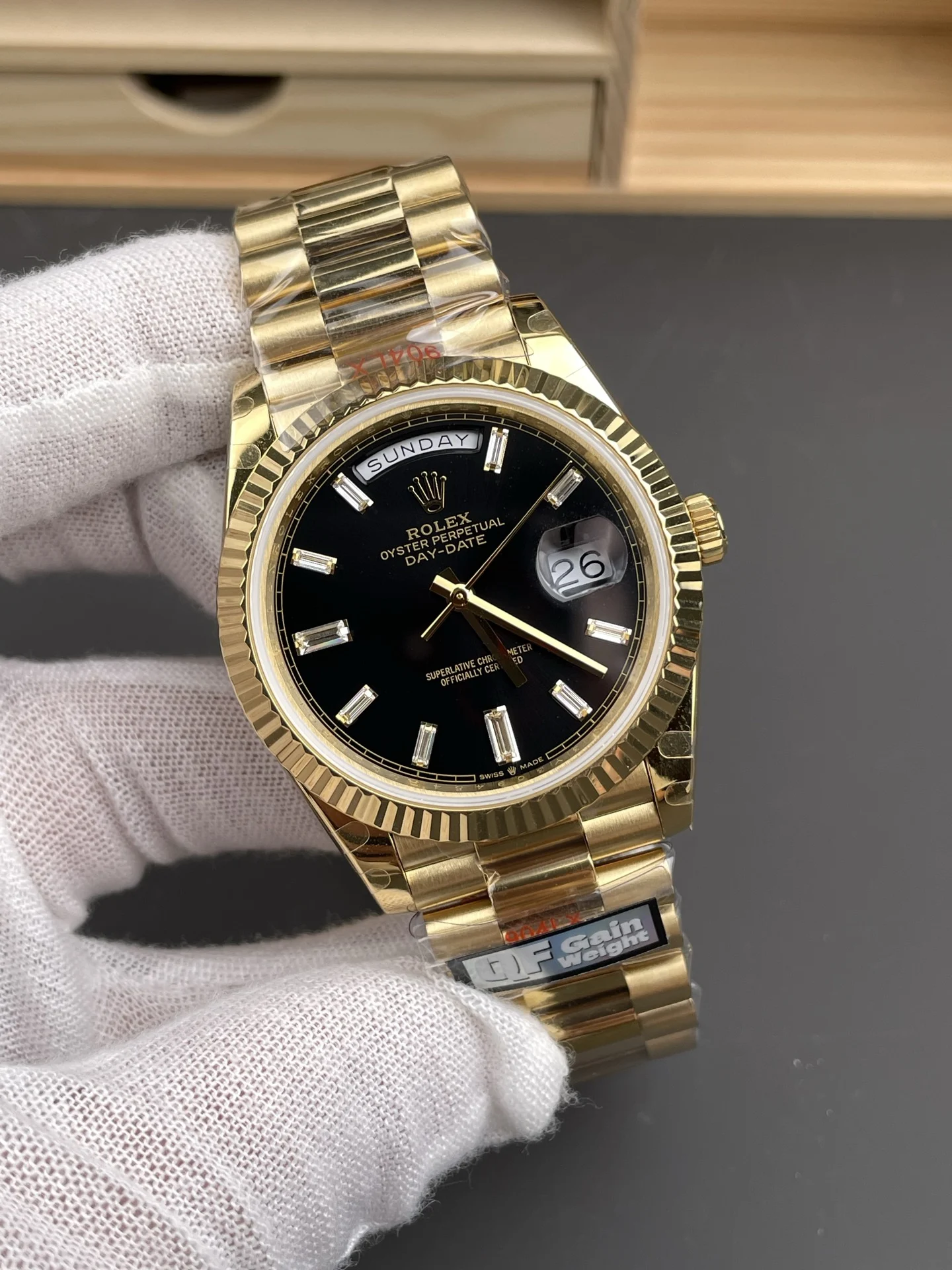 Rolex Day-Date Black Dial 40mm — photographed off the sweep