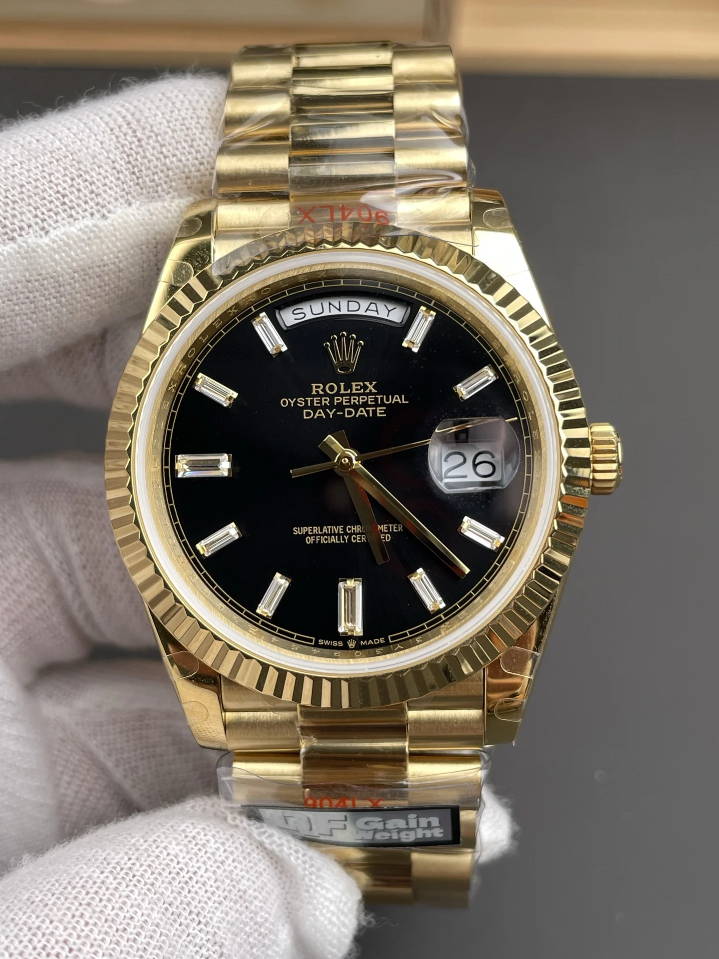 Rolex Day-Date Black Dial 40mm — photographed off the sweep