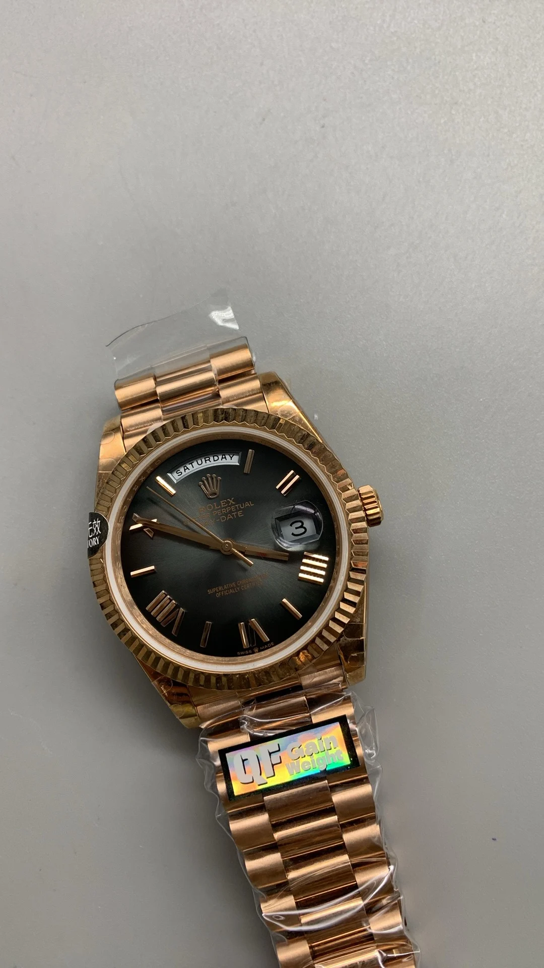 Rolex Day-Date Black Dial — photographed off the sweep
