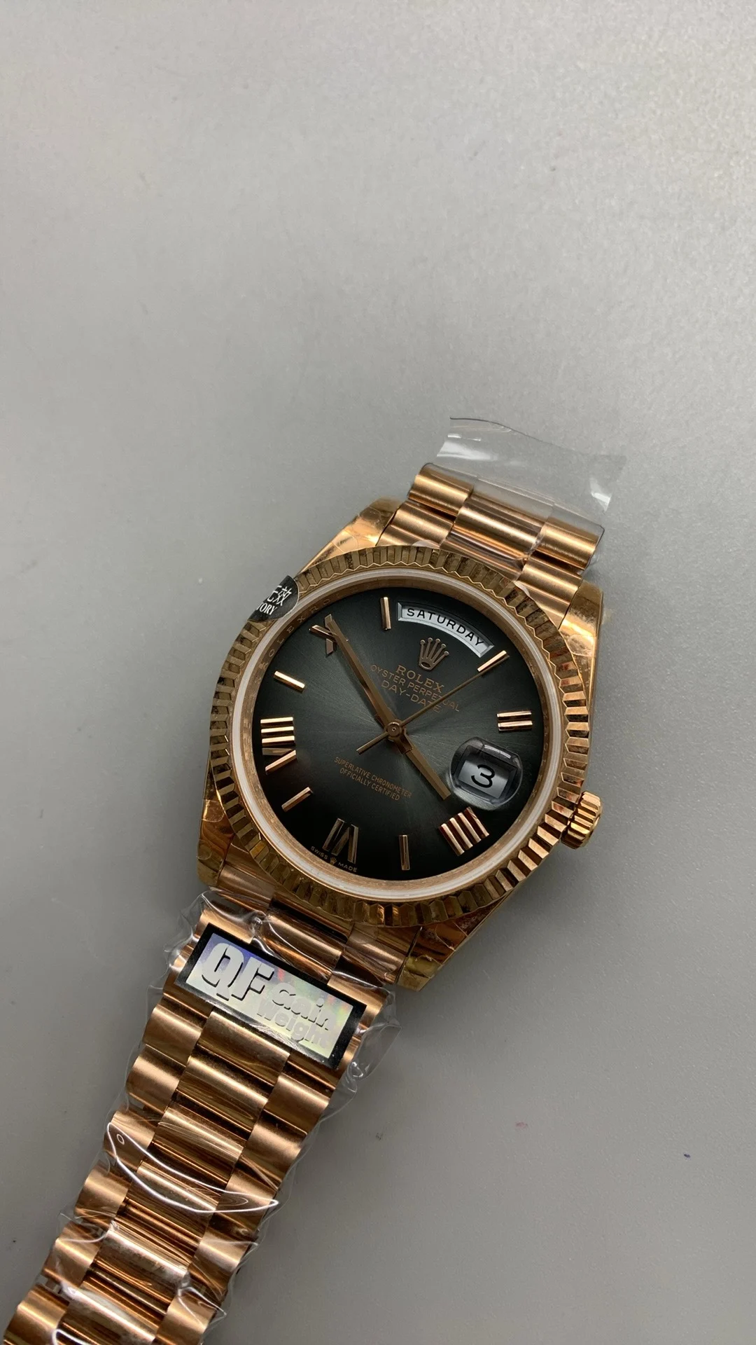 Rolex Day-Date Black Dial — photographed off the sweep