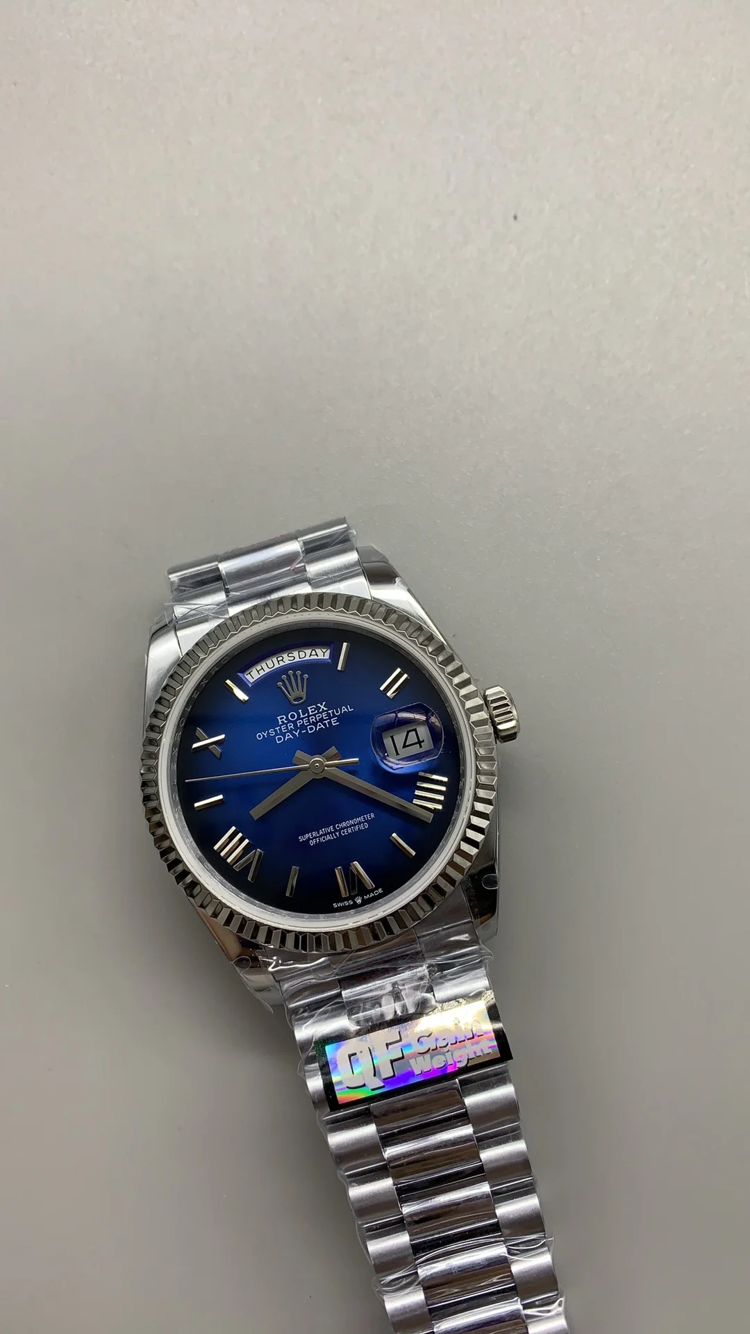 Rolex Day-Date Blue Dial 36mm — photographed off the sweep