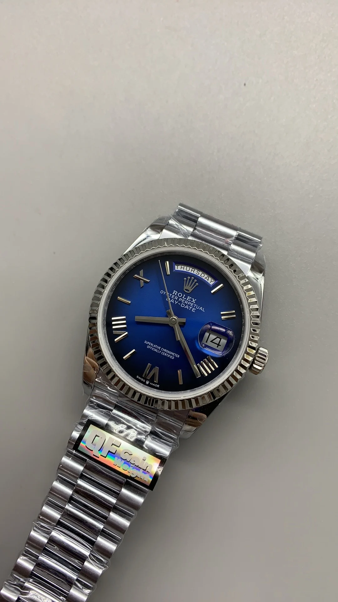 Rolex Day-Date Blue Dial 36mm — photographed off the sweep