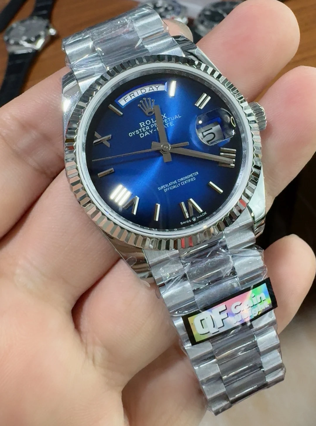 Rolex Day-Date Blue Dial 36mm — photographed off the sweep
