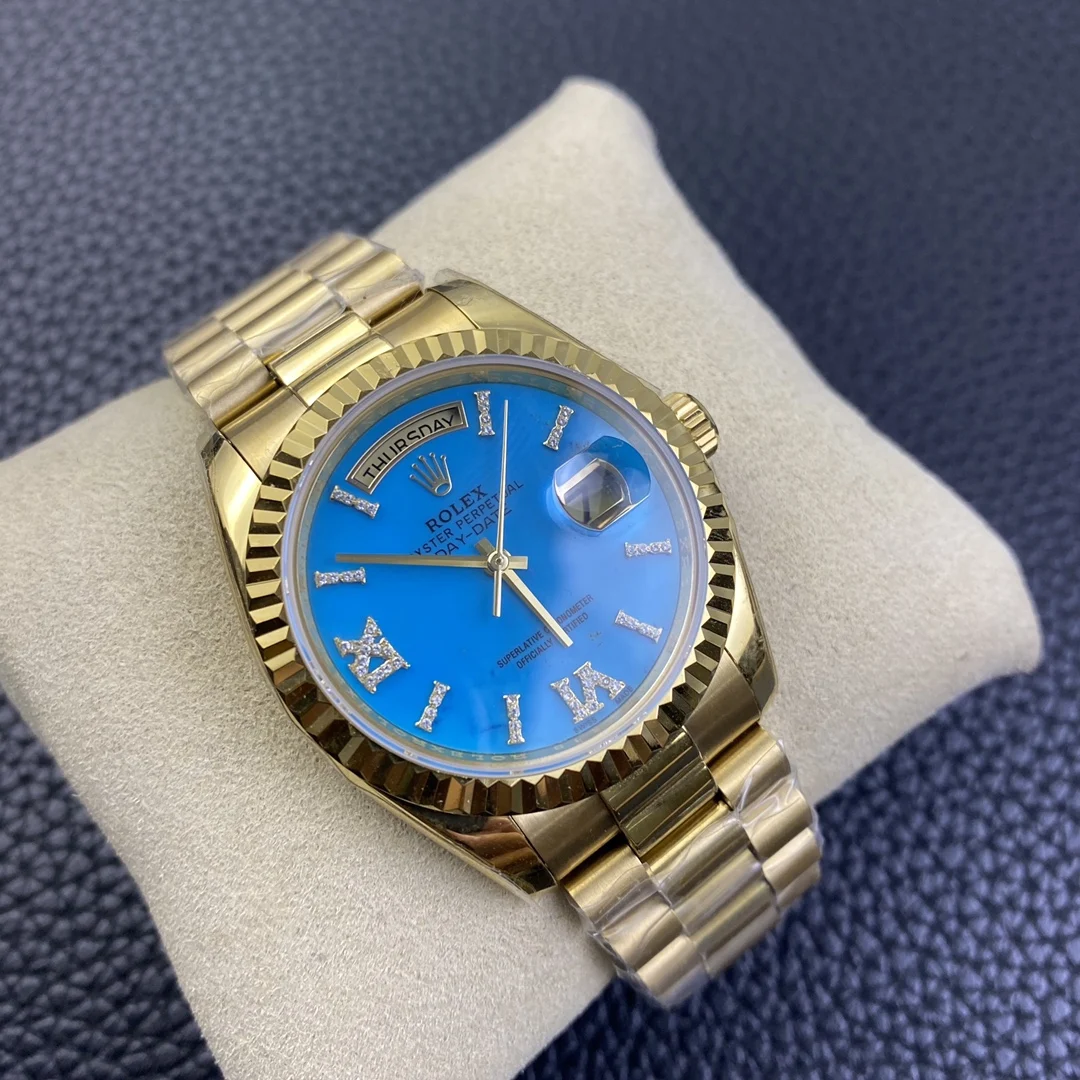 Rolex Day-Date Blue Dial 36mm — photographed off the sweep
