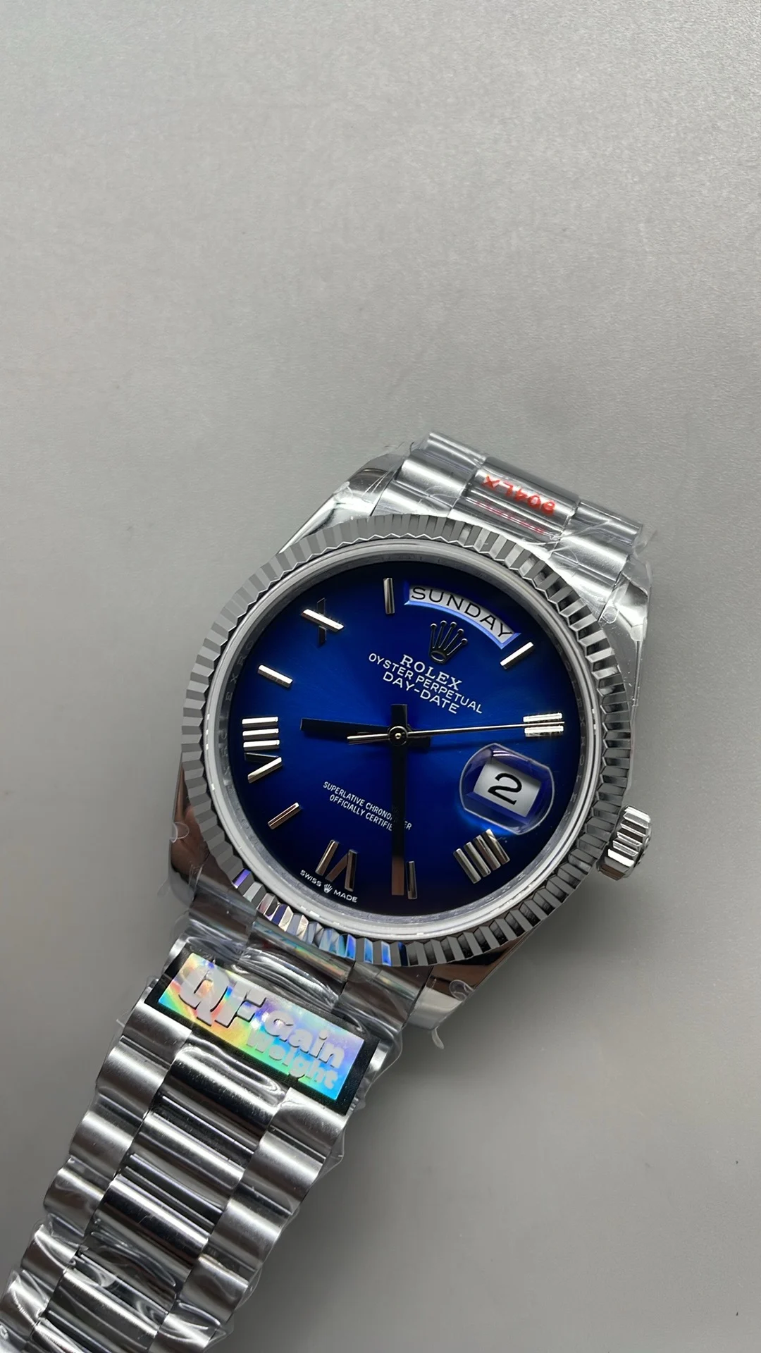 Rolex Day-Date Blue Dial 36mm — photographed off the sweep
