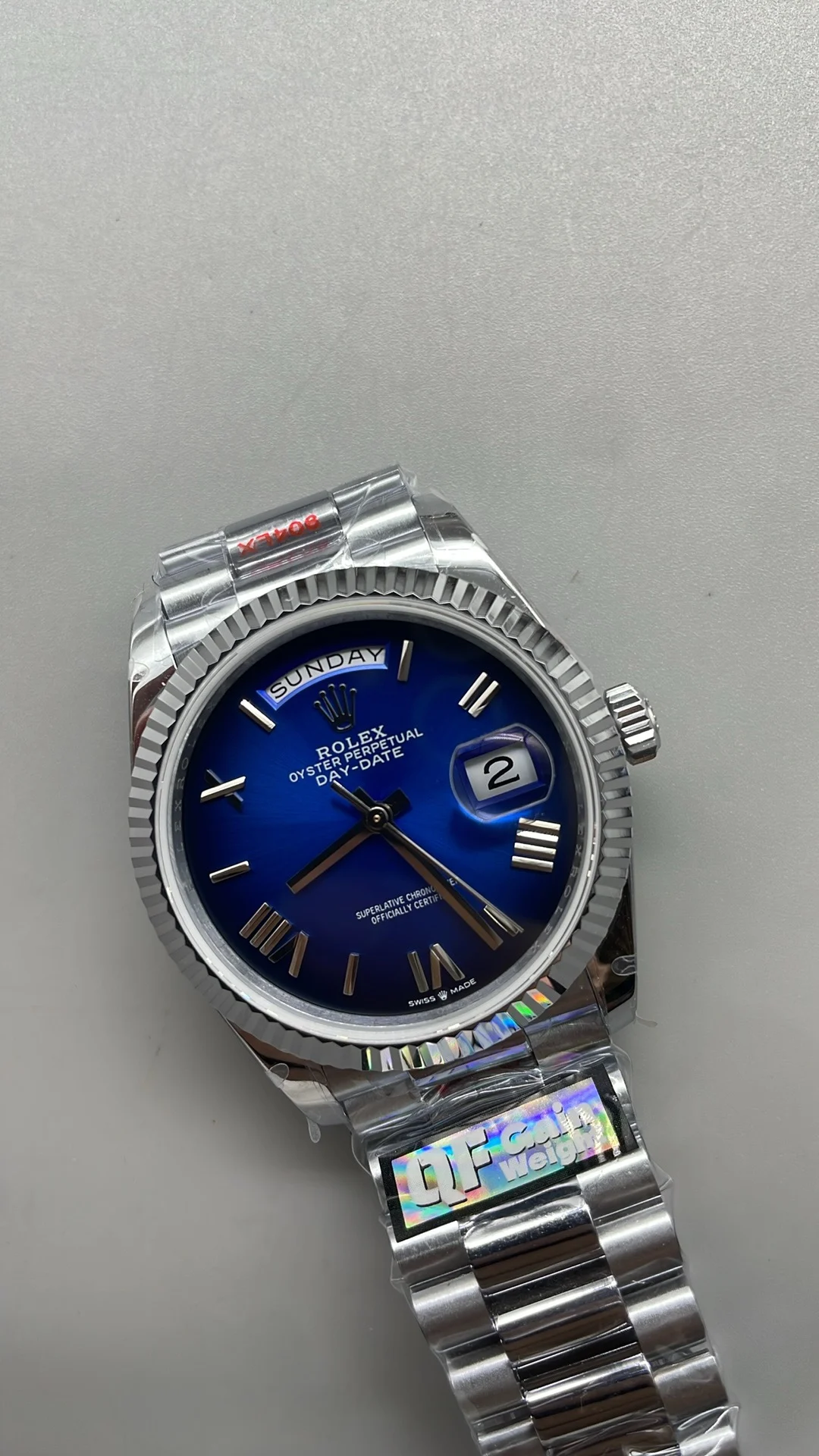 Rolex Day-Date Blue Dial 36mm — photographed off the sweep