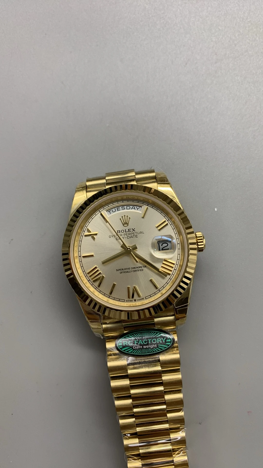 Rolex Day-Date Champagne β photographed off the sweep