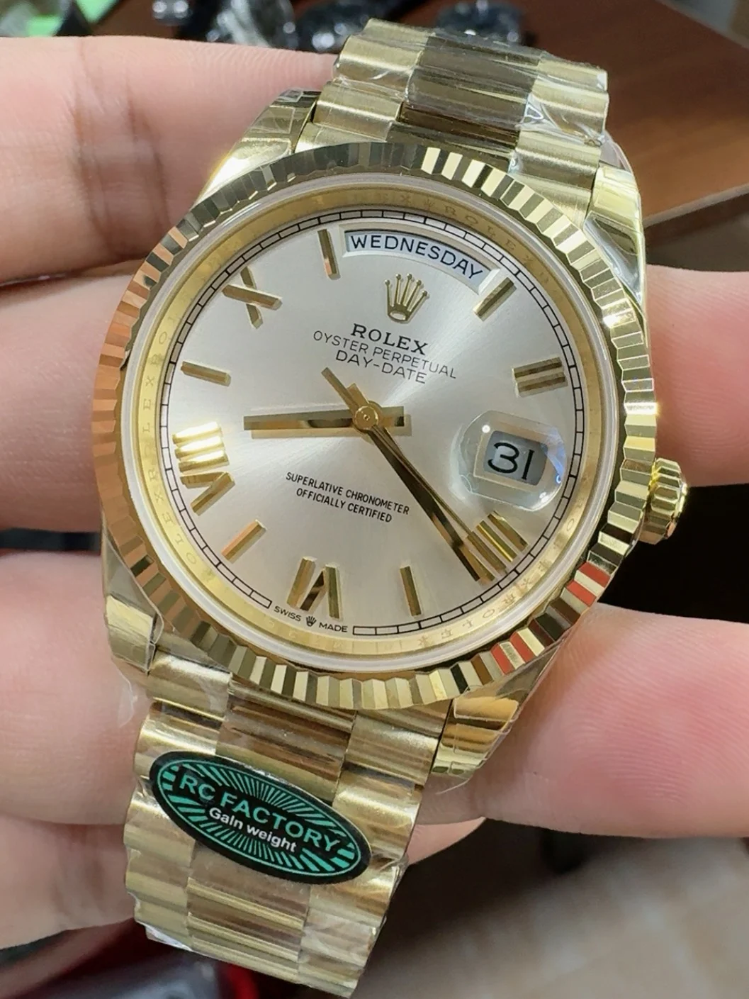 Rolex Day-Date Champagne β photographed off the sweep
