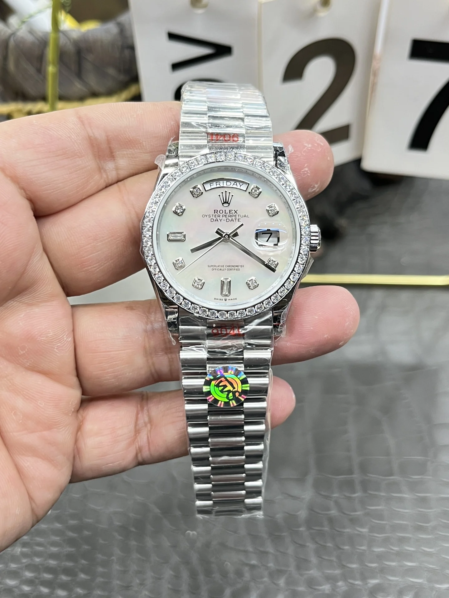 Rolex Day-Date Diamond-Set 36mm — photographed off the sweep