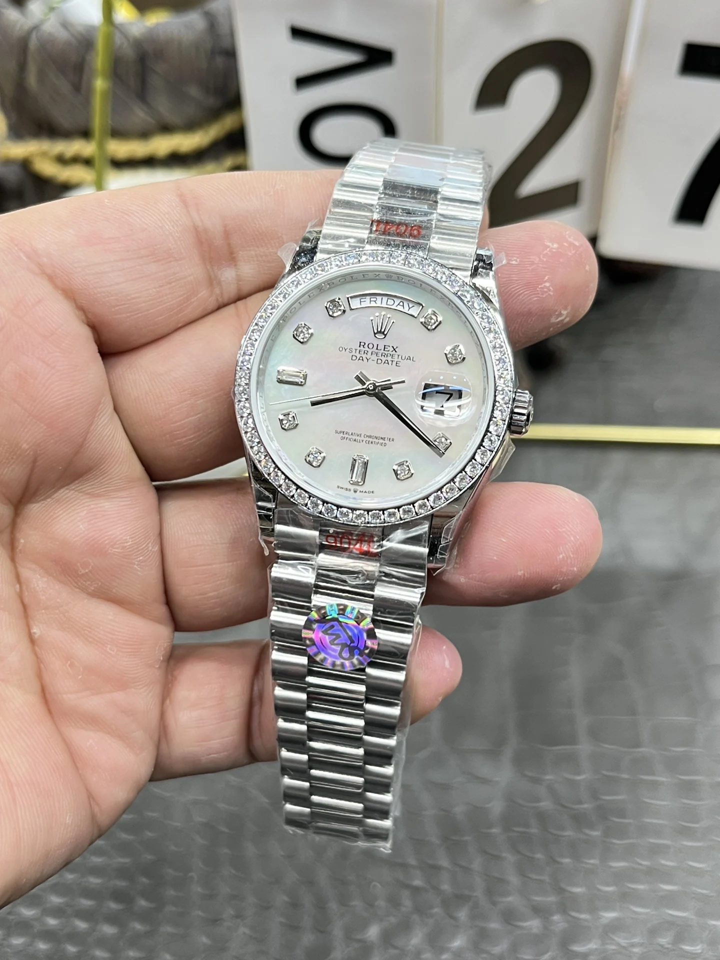 Rolex Day-Date Diamond-Set 36mm — photographed off the sweep
