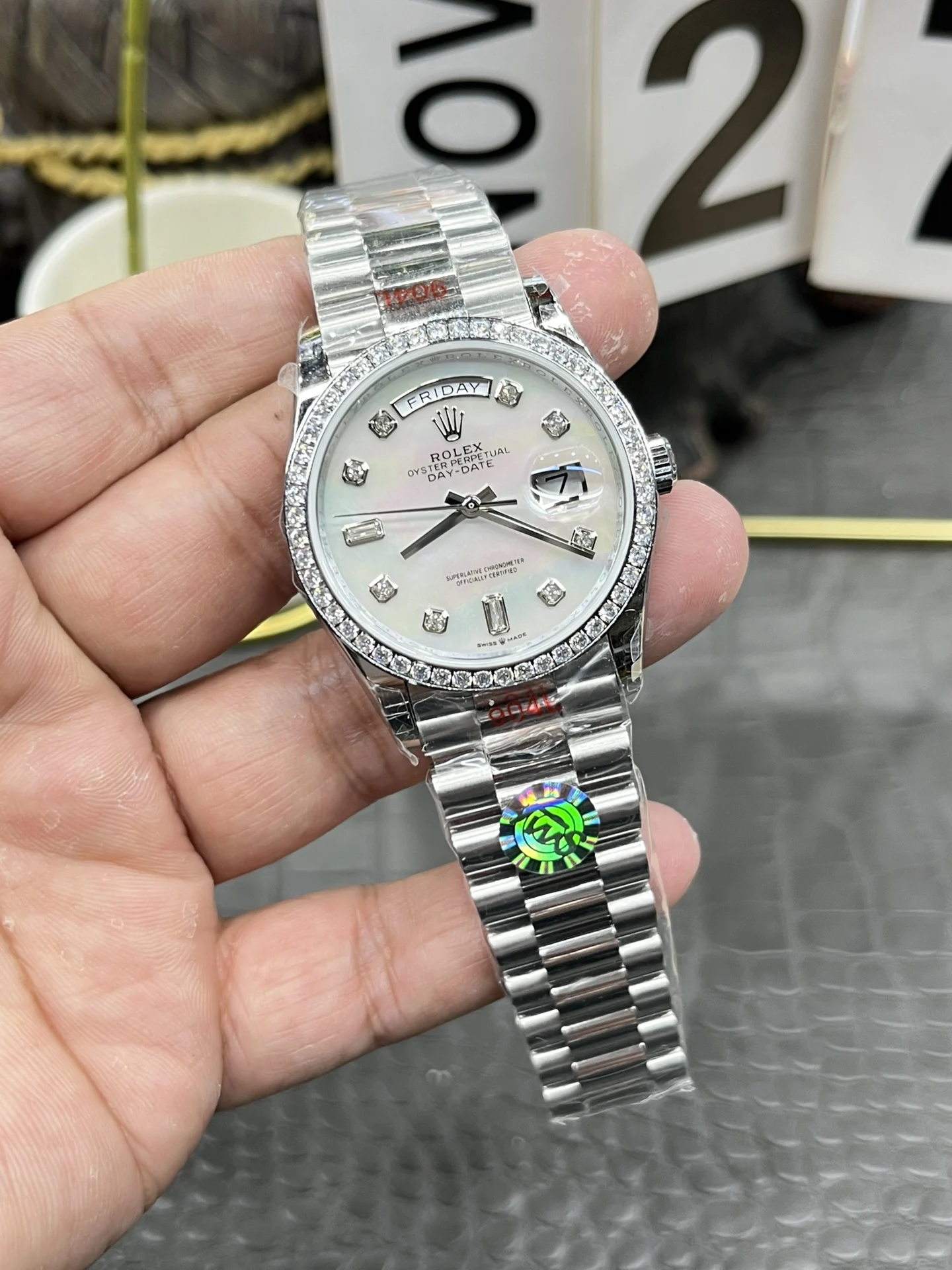 Rolex Day-Date Diamond-Set 36mm — photographed off the sweep