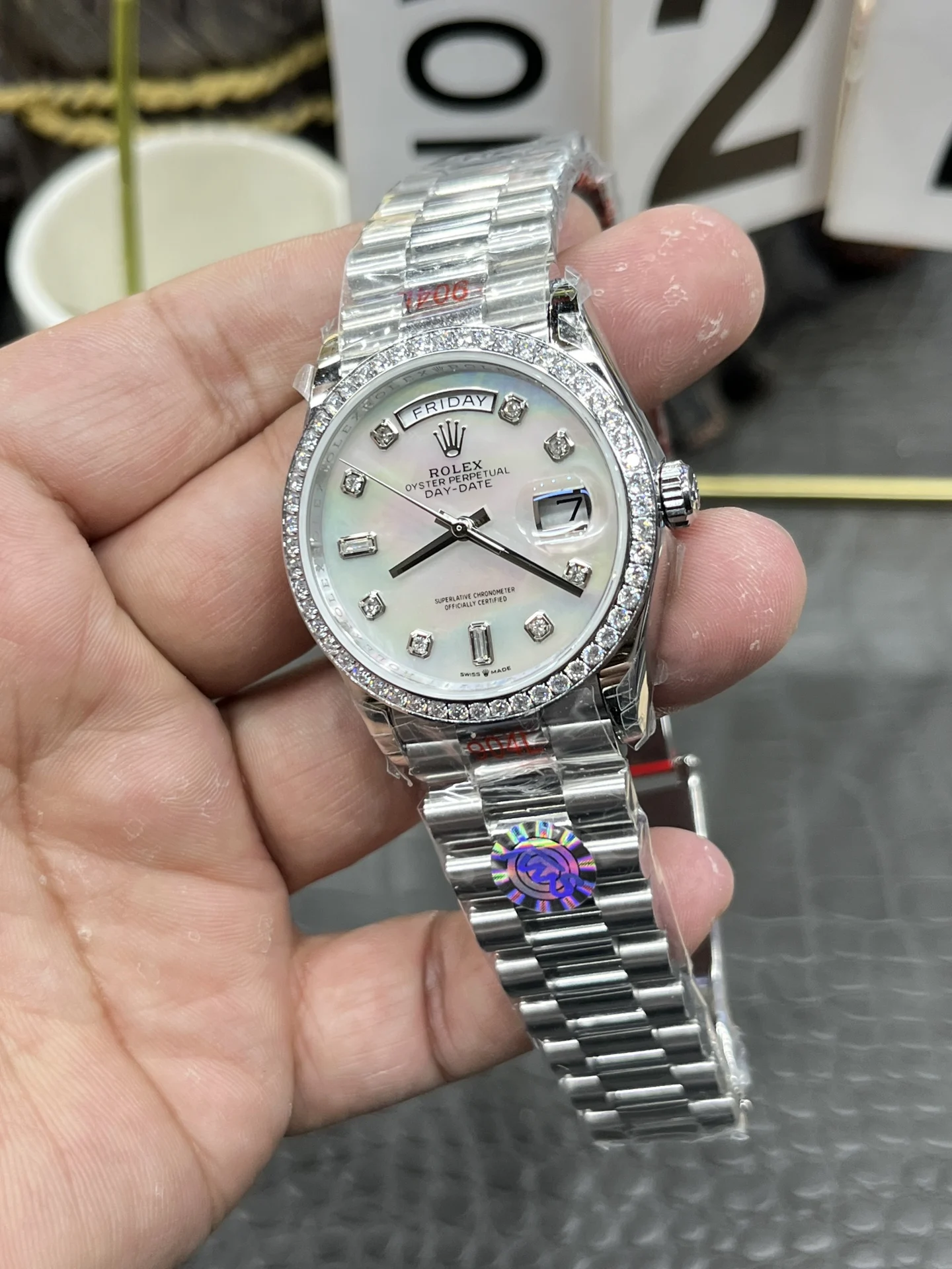 Rolex Day-Date Diamond-Set 36mm — photographed off the sweep