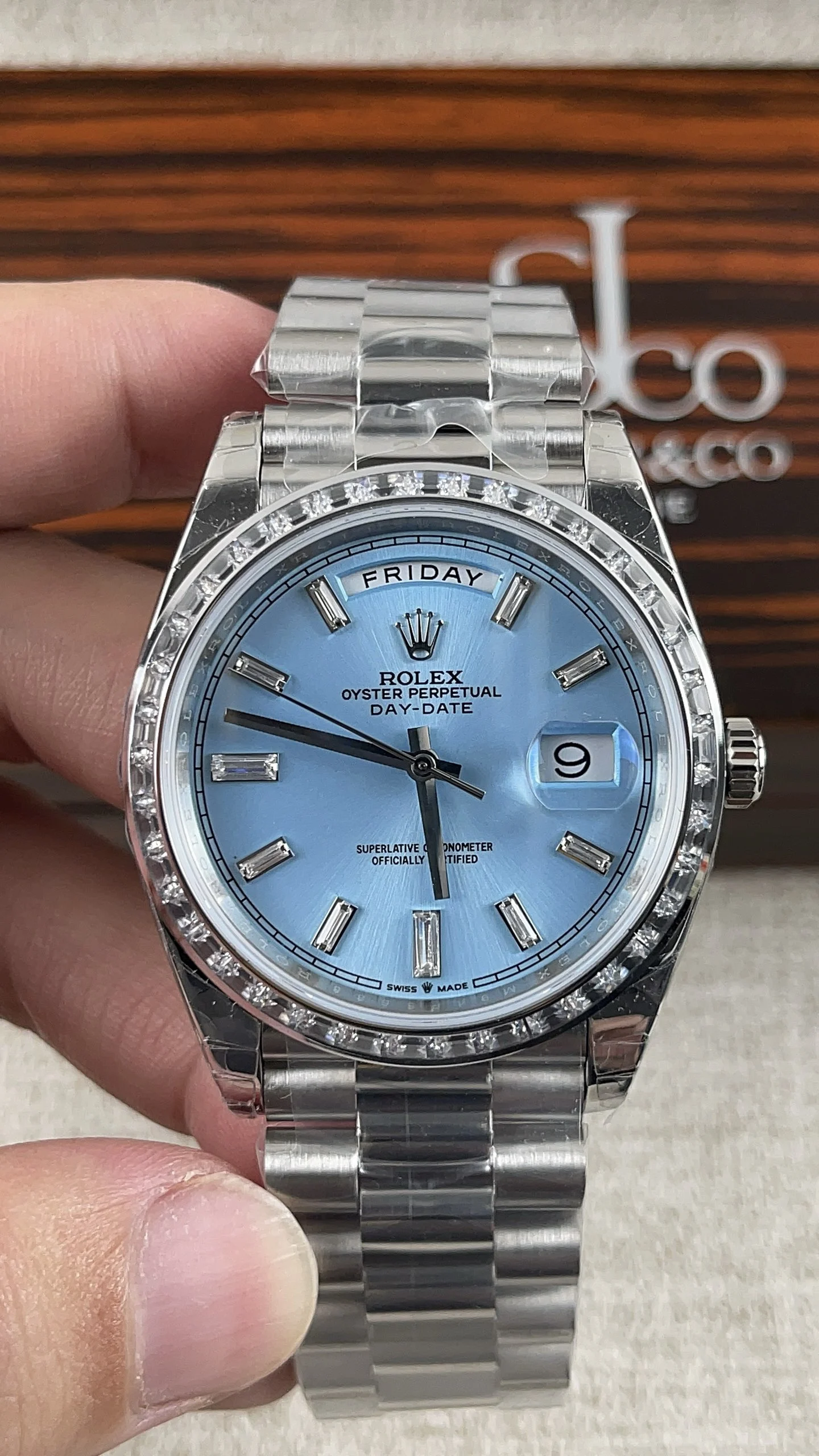 Rolex Day-Date Diamond-Set — photographed off the sweep