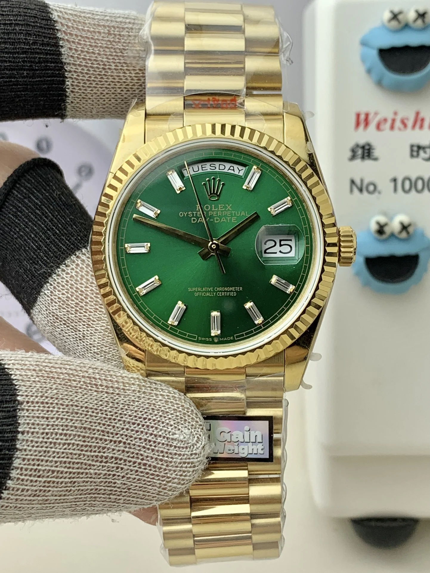Rolex Day-Date Green Dial 36mm — photographed off the sweep