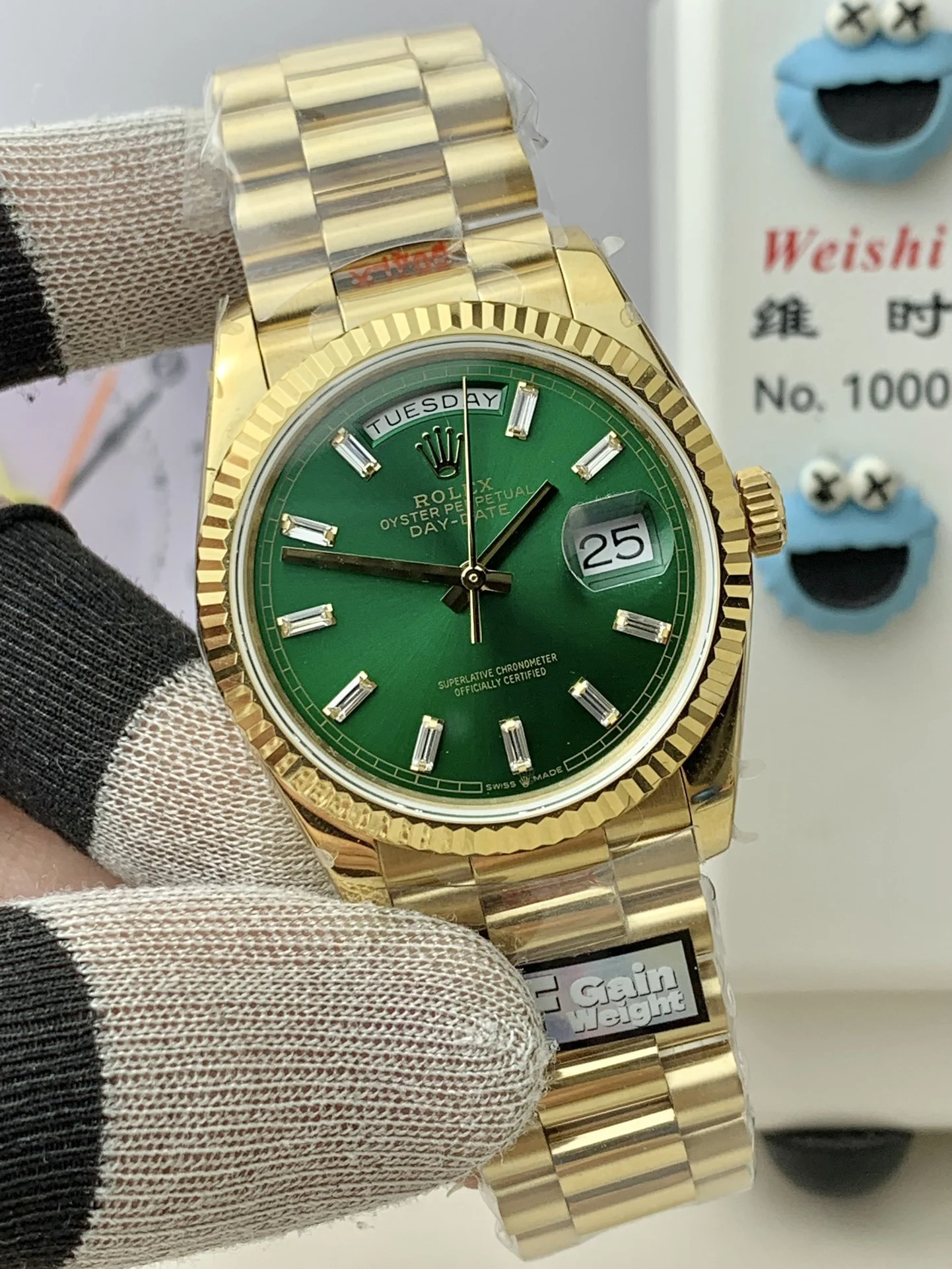 Rolex Day-Date Green Dial 36mm — photographed off the sweep