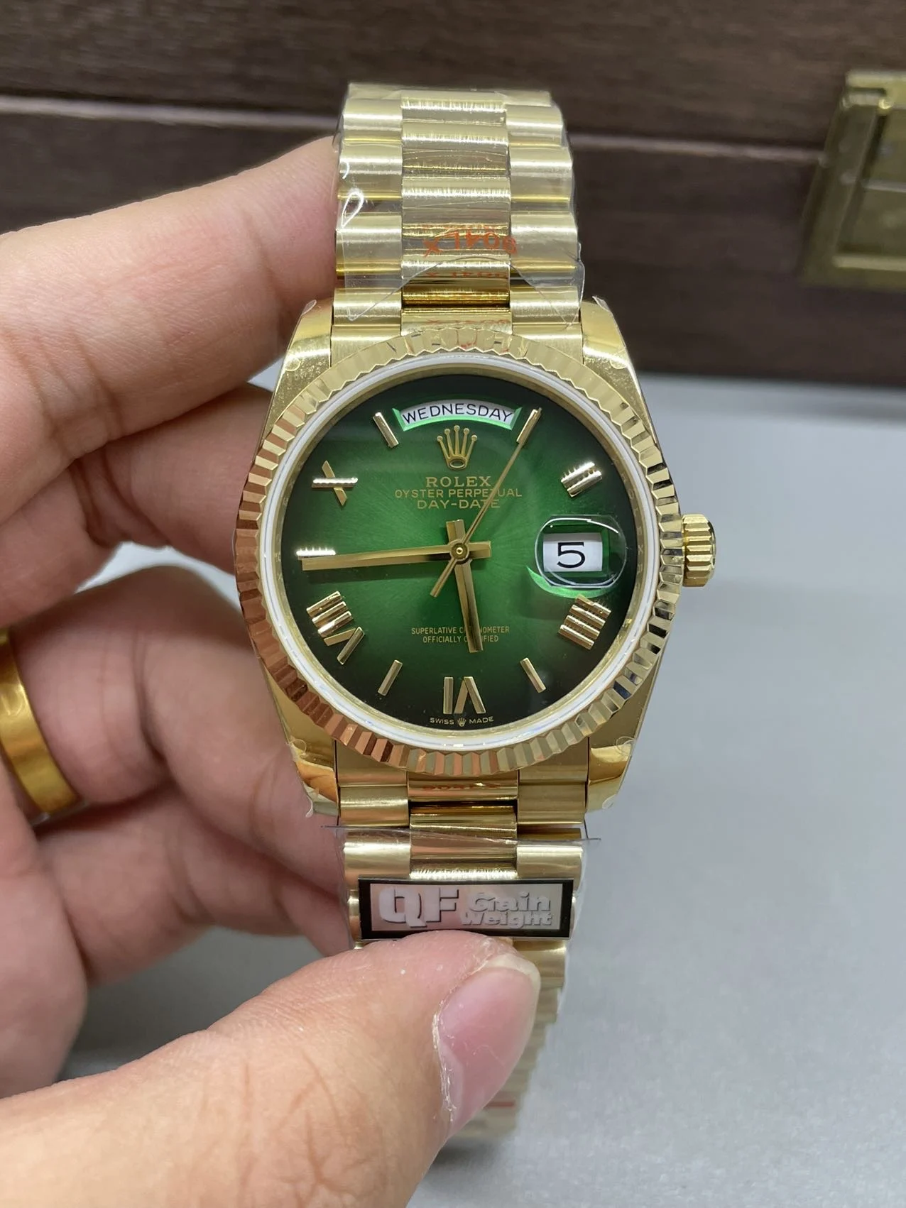 Rolex Day-Date Green Dial 36mm — photographed off the sweep