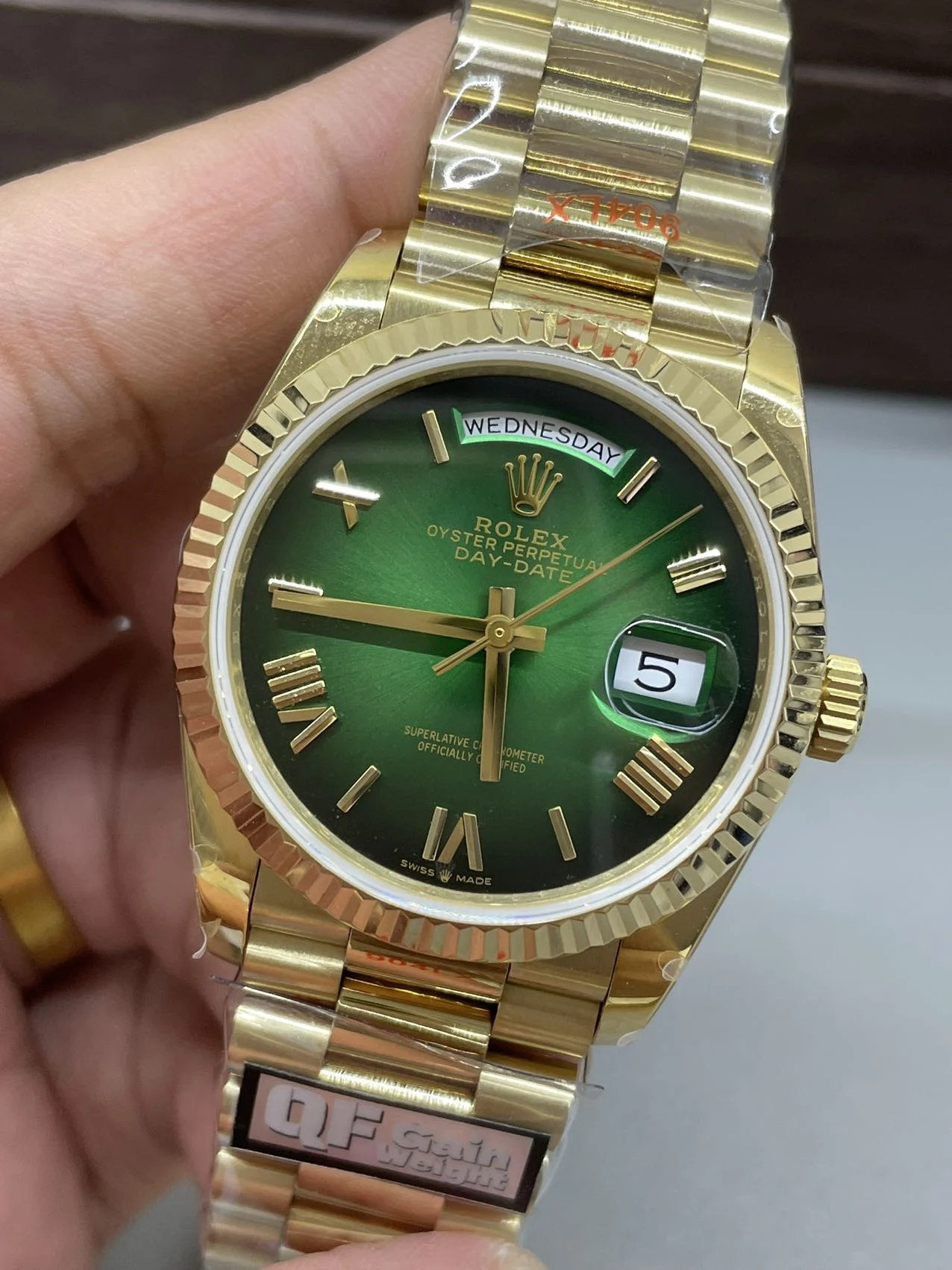 Rolex Day-Date Green Dial 36mm — photographed off the sweep