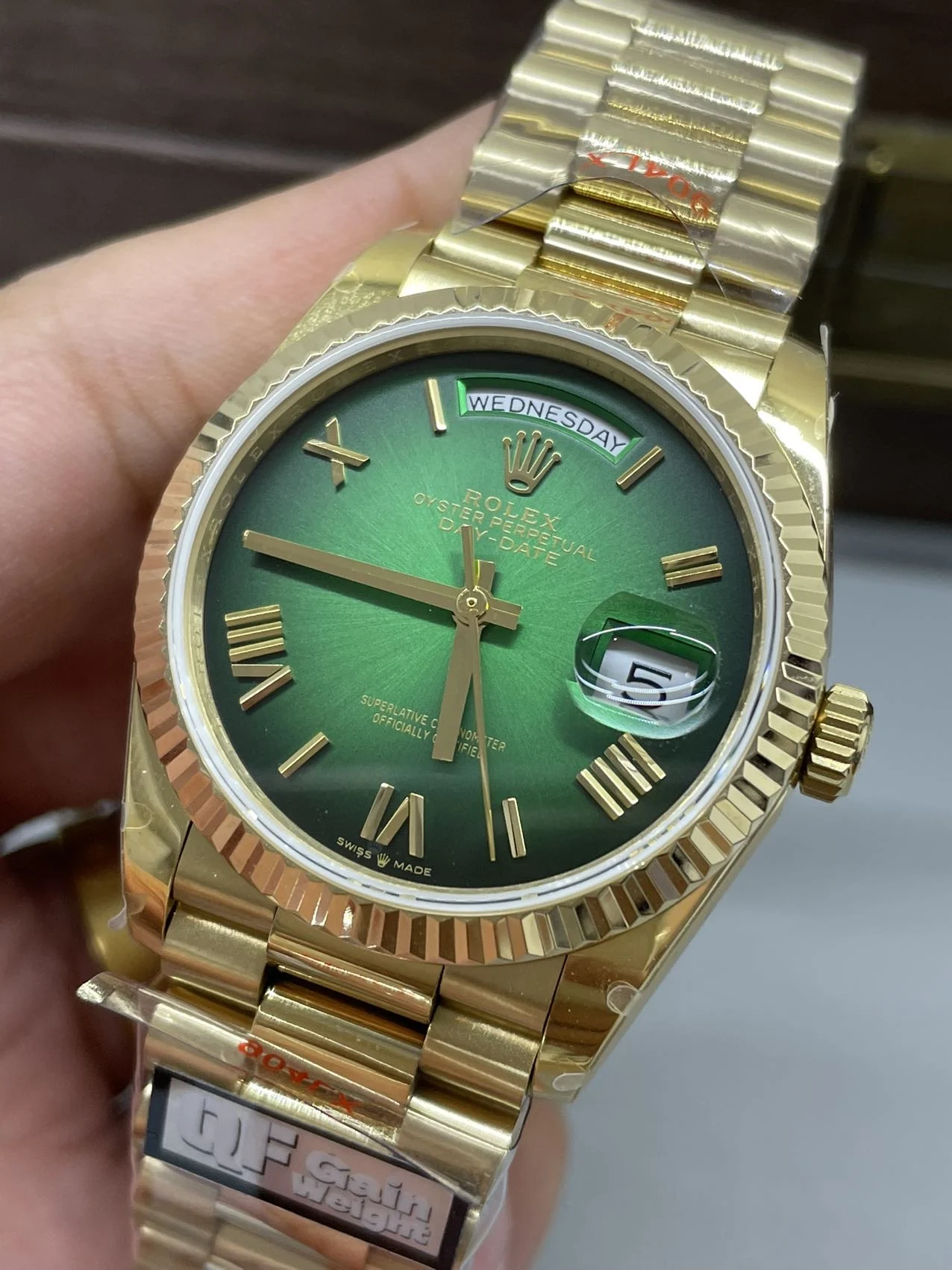 Rolex Day-Date Green Dial 36mm — photographed off the sweep