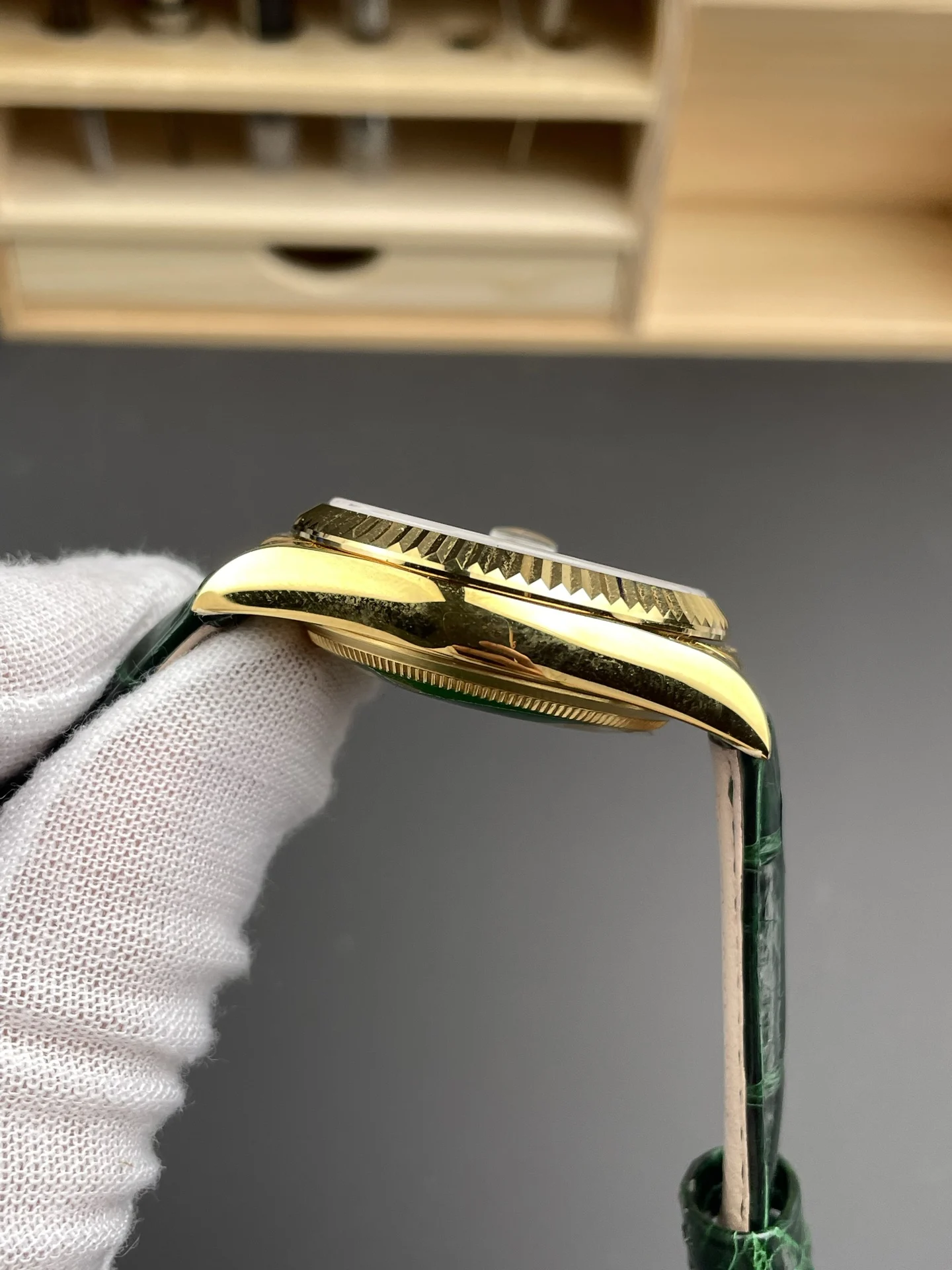 Rolex Day-Date Green Dial 36mm — photographed off the sweep