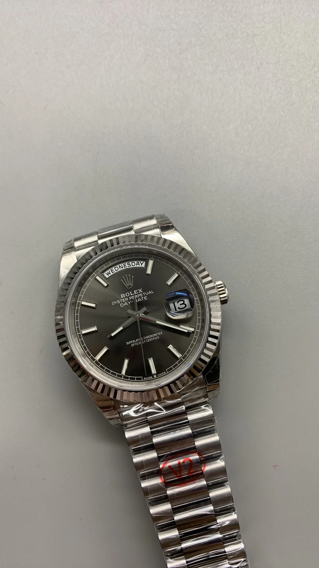Rolex Day-Date Grey Dial 40mm — photographed off the sweep