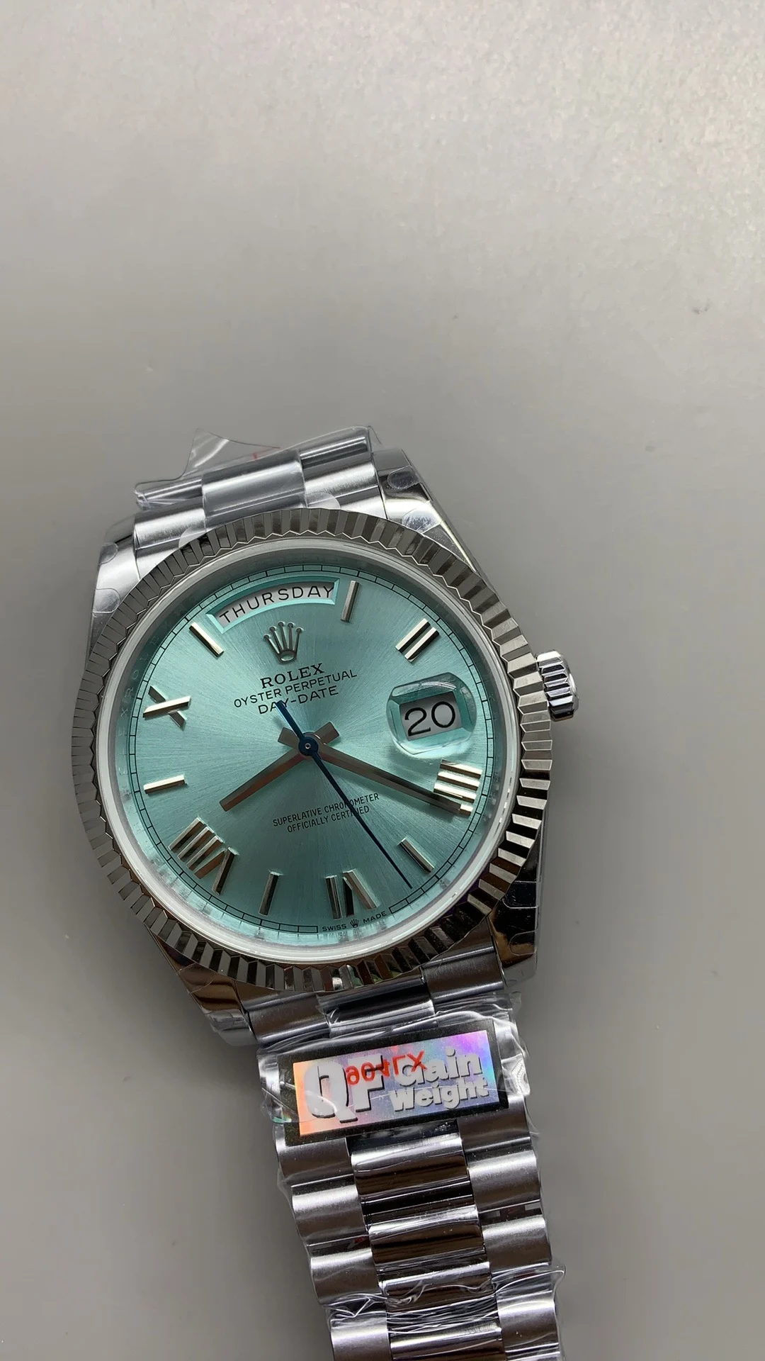 Rolex Day-Date Ice Blue Blue Dial 40mm — photographed off the sweep