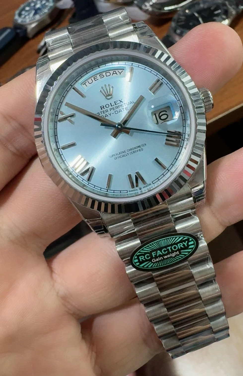 Rolex Day-Date Ice Blue Blue Dial 40mm β photographed off the sweep