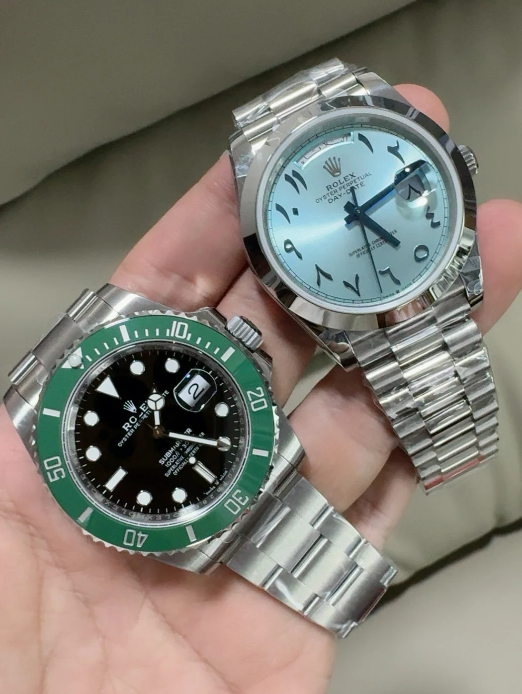 Rolex Day-Date Ice Blue Blue Dial 40mm — photographed off the sweep