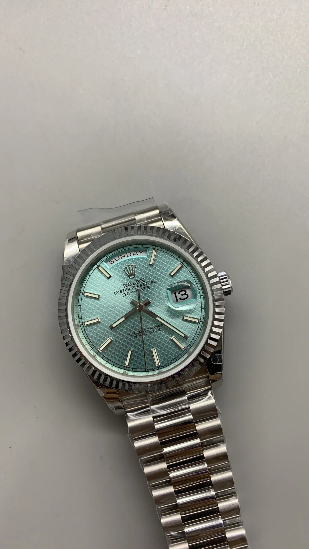 Rolex Day-Date Ice Blue Blue Dial 40mm — photographed off the sweep