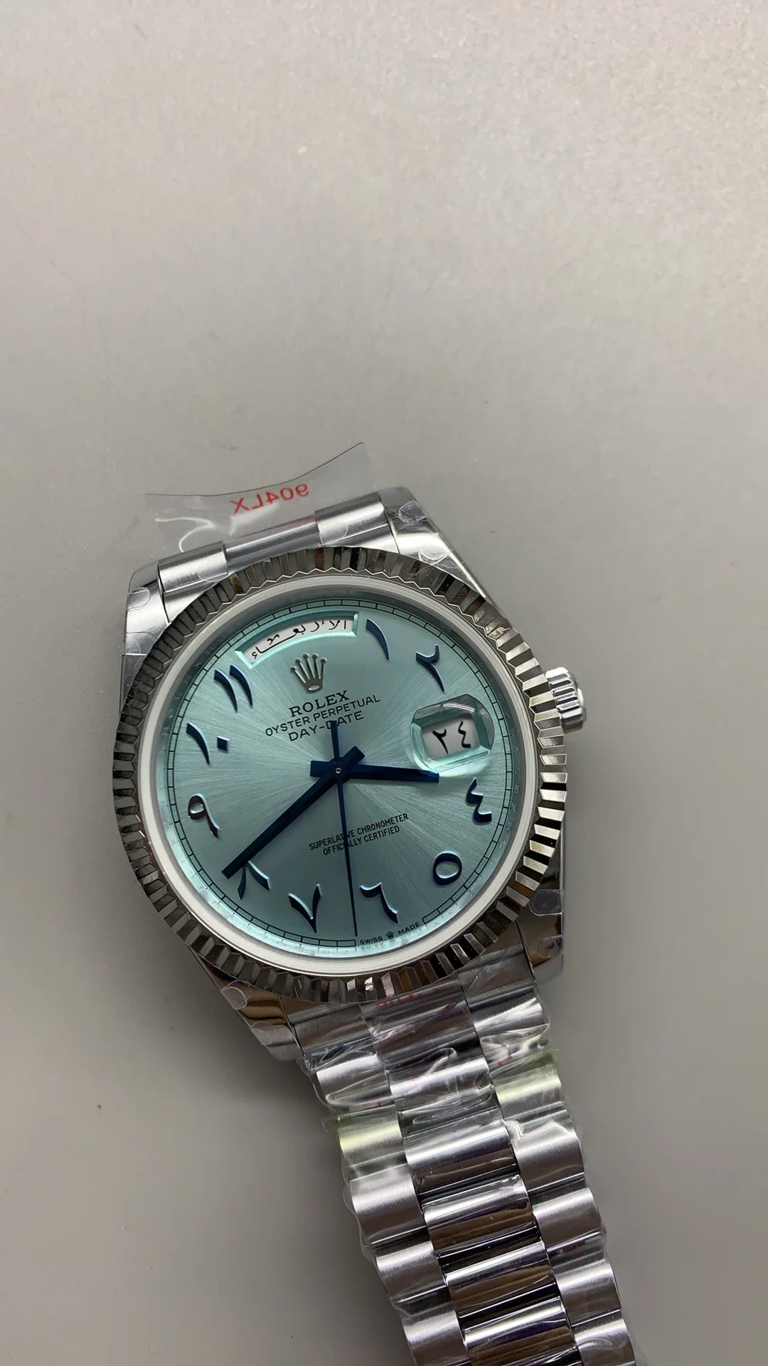Rolex Day-Date Ice Blue Blue Dial 40mm — photographed off the sweep