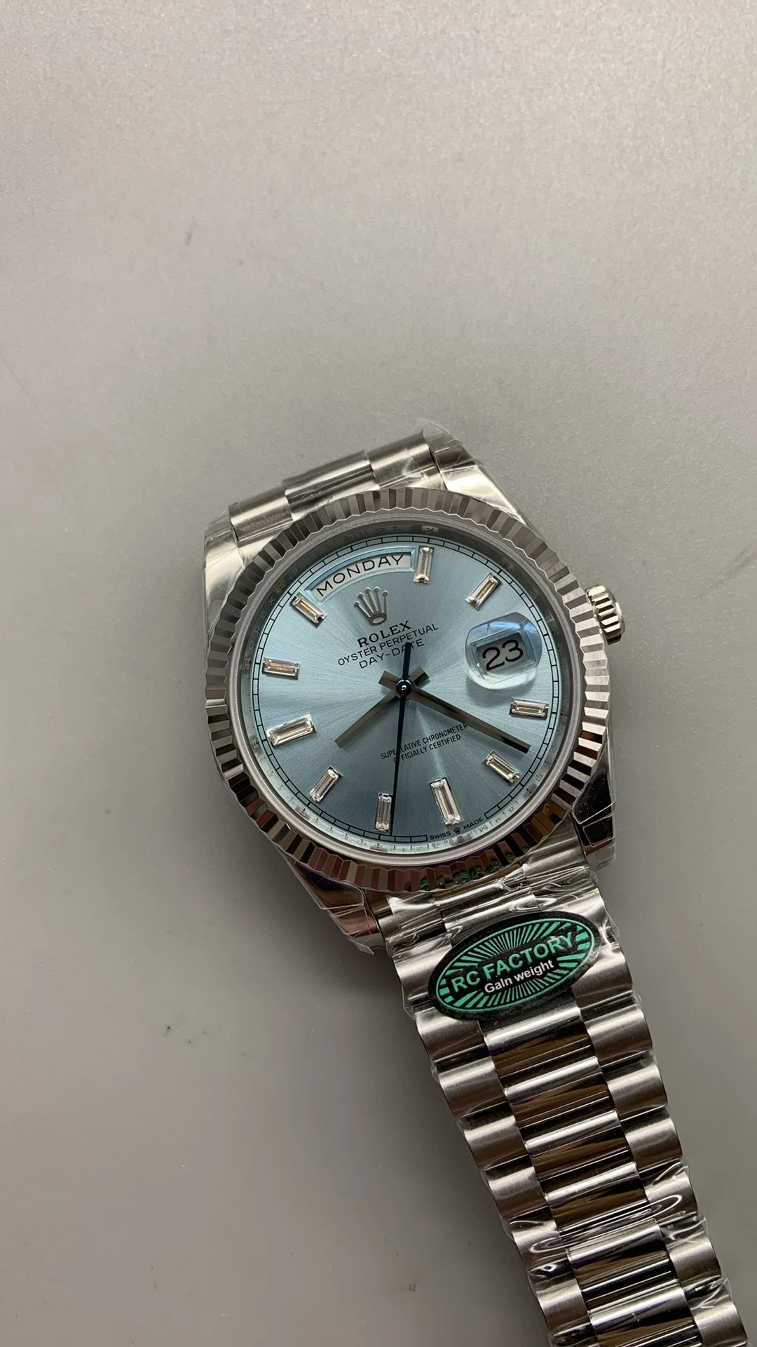 Rolex Day-Date Ice Blue Blue Dial Diamond-Set 40mm β photographed off the sweep