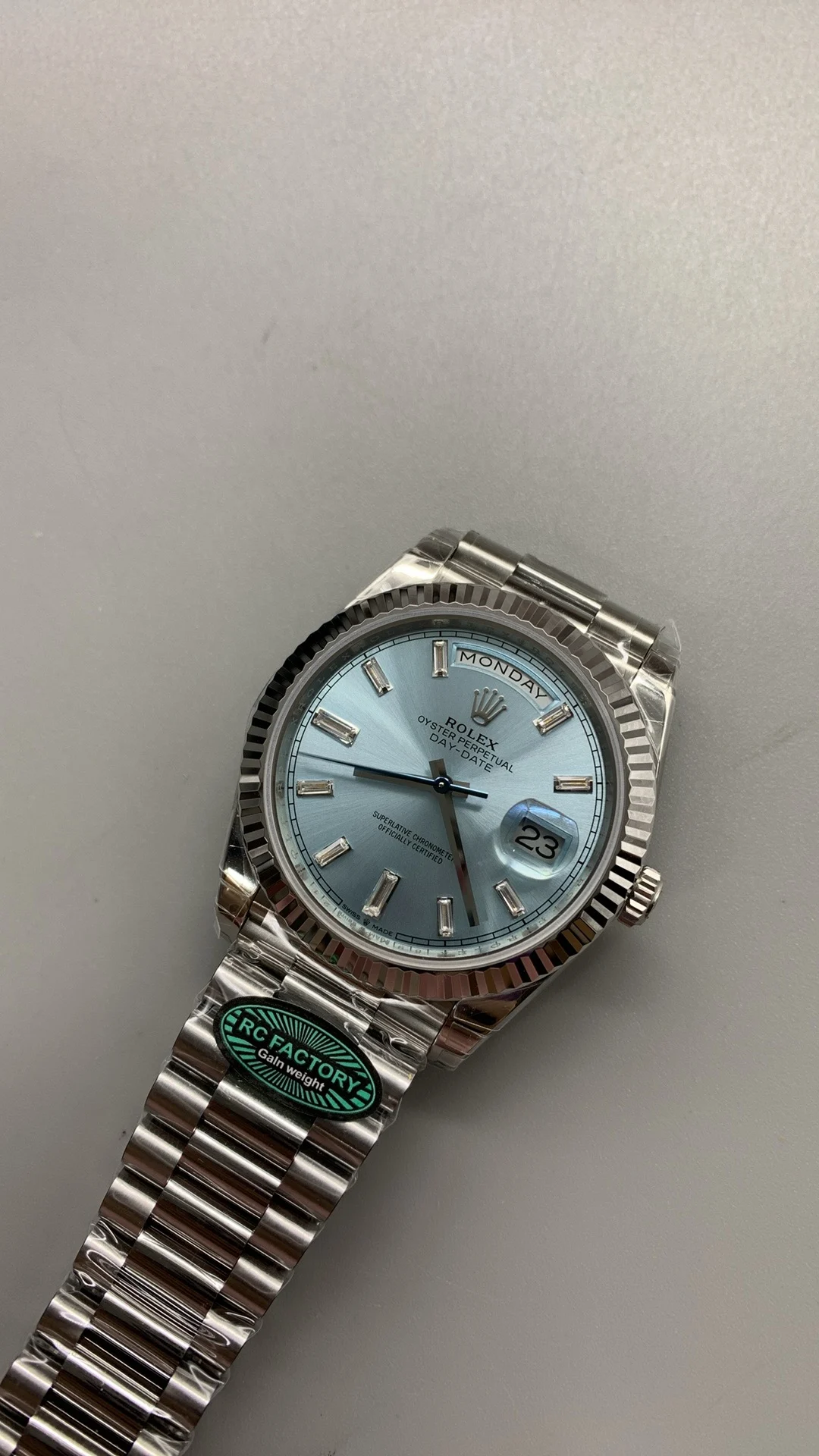 Rolex Day-Date Ice Blue Blue Dial Diamond-Set 40mm β photographed off the sweep