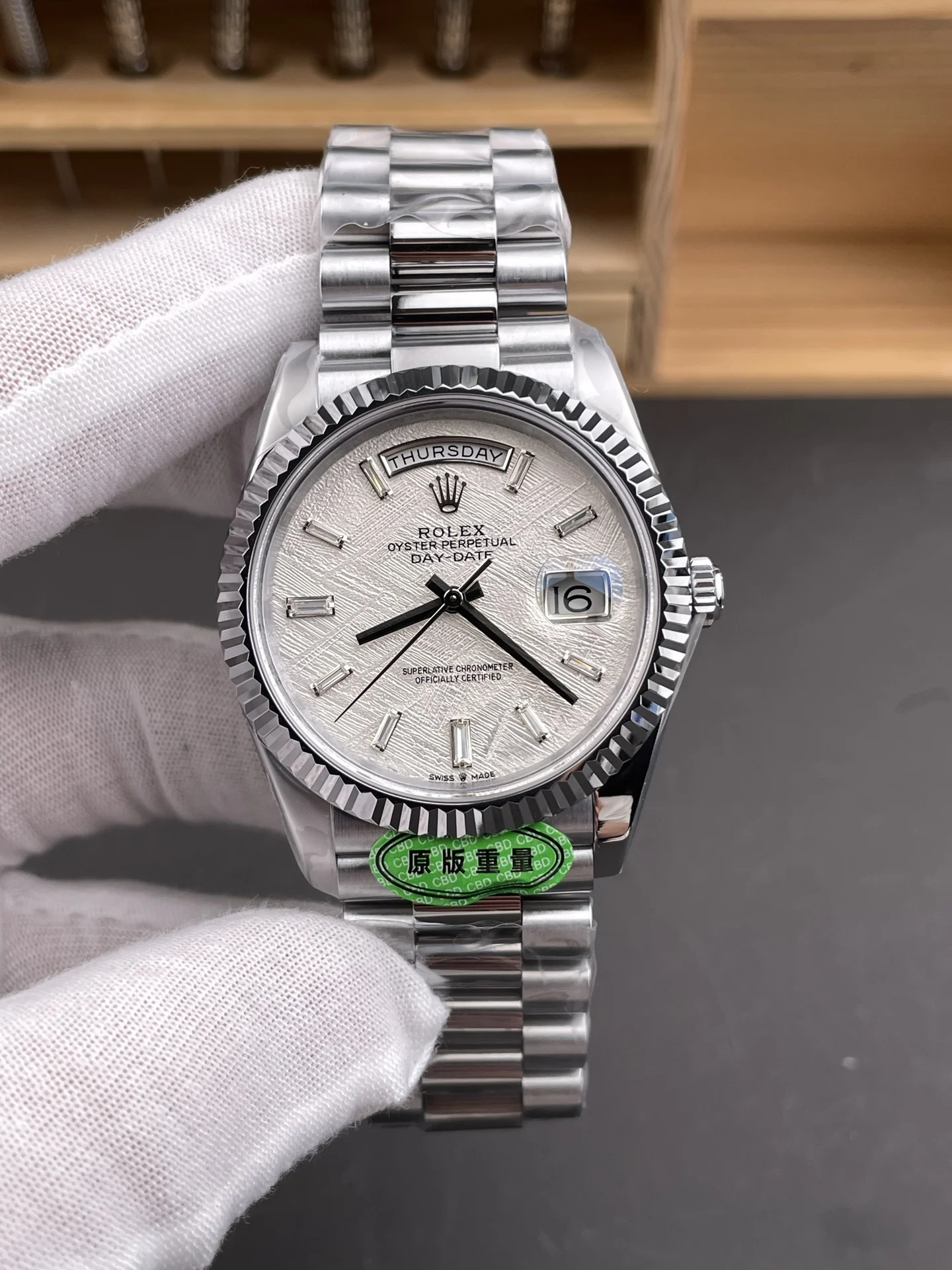 Rolex Day-Date Meteorite 40mm — photographed off the sweep