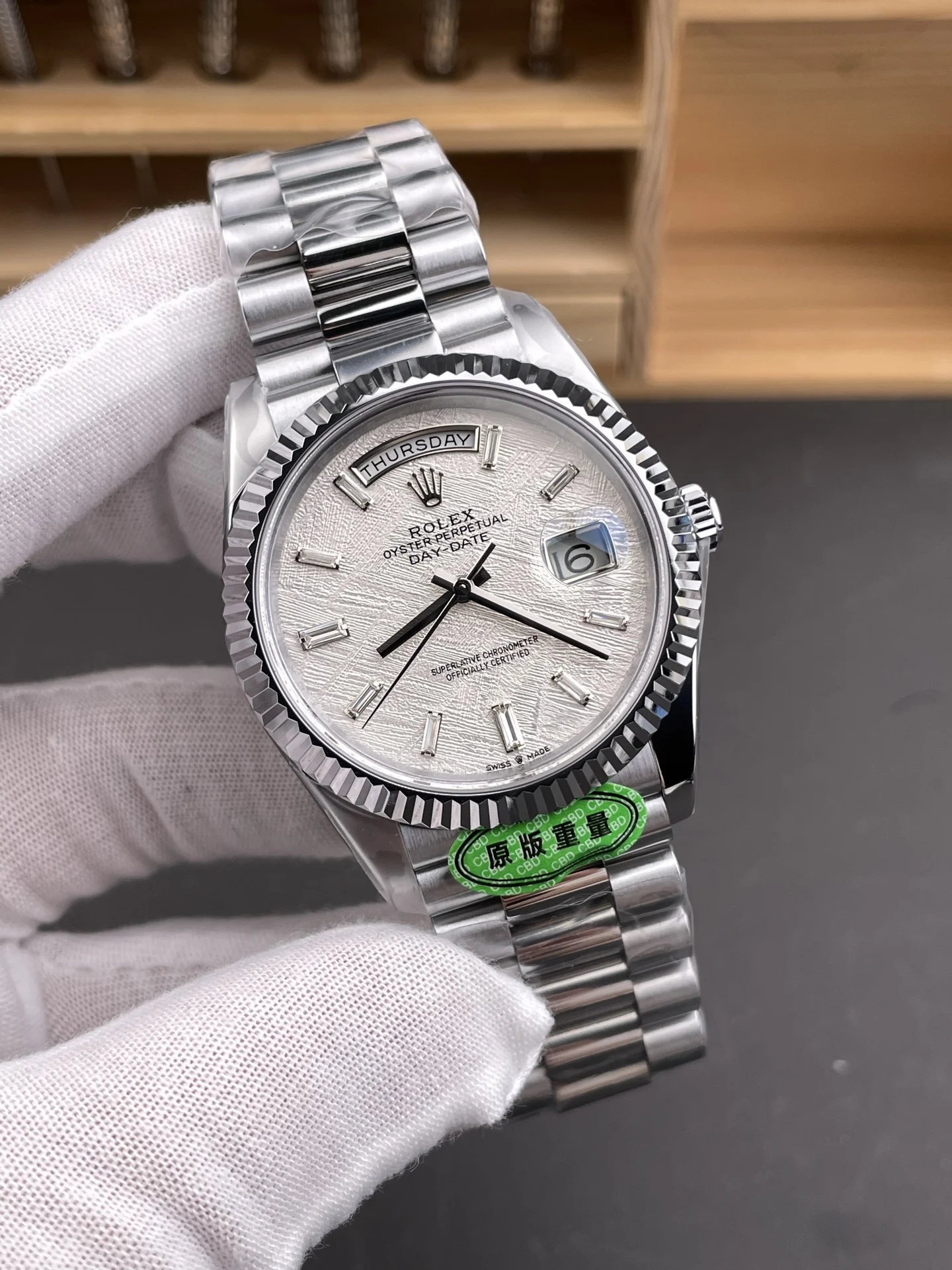 Rolex Day-Date Meteorite 40mm — photographed off the sweep
