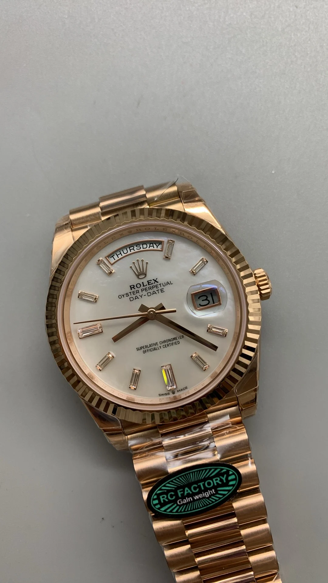 Rolex Day-Date Mother of Pearl — photographed off the sweep