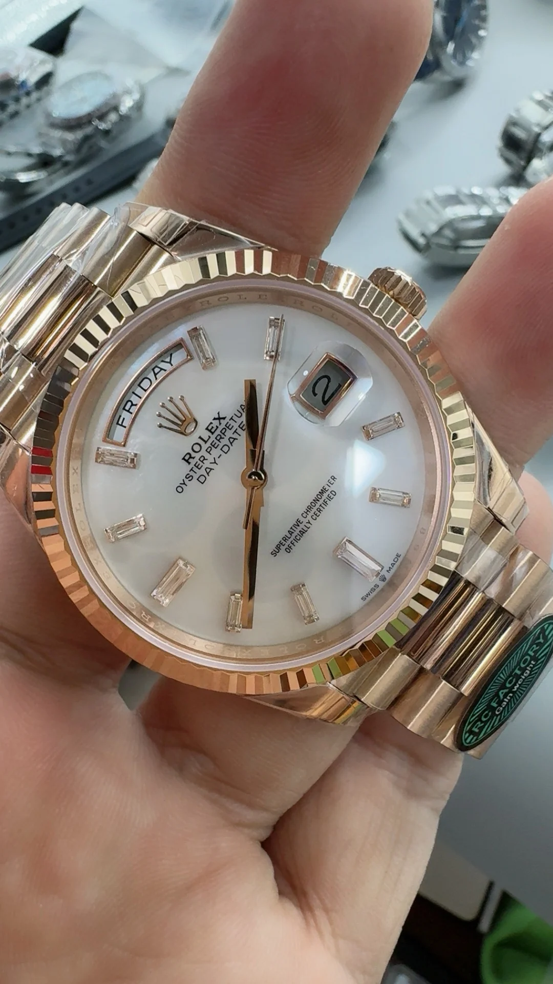 Rolex Day-Date Mother of Pearl — photographed off the sweep