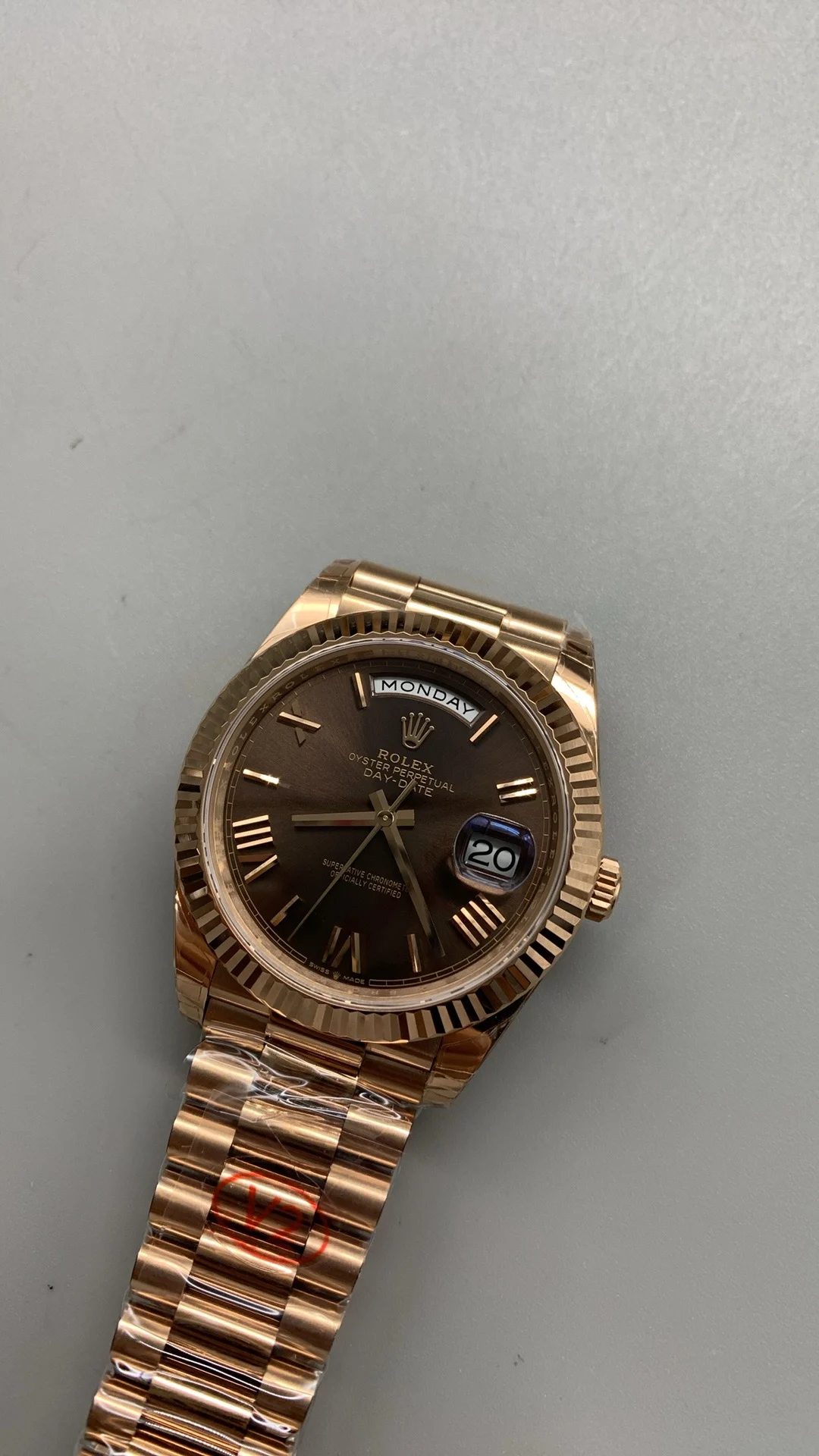 Rolex Day-Date Rose Gold 40mm — photographed off the sweep