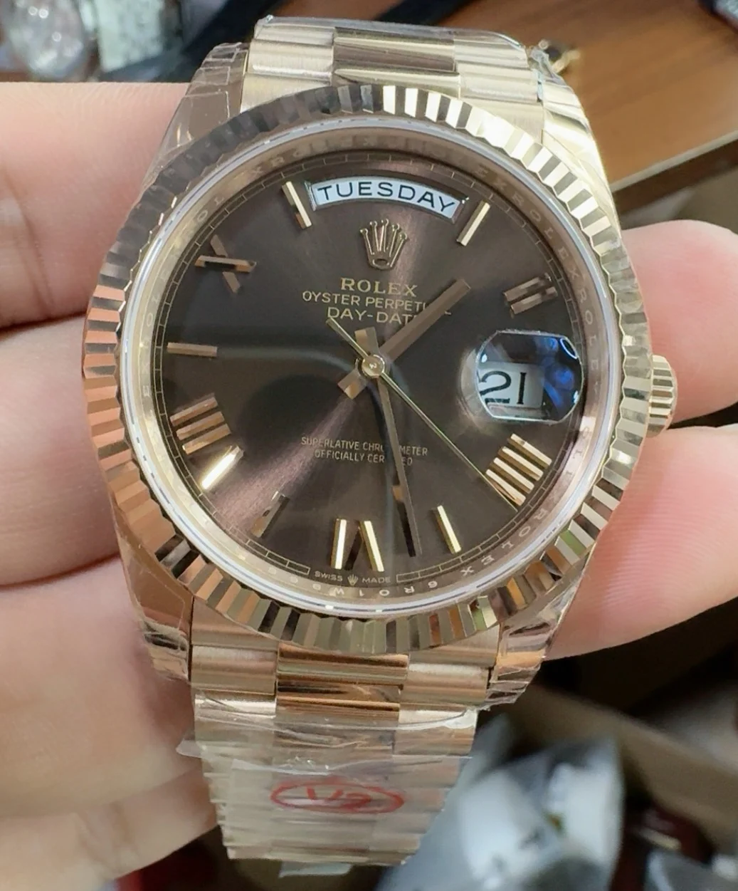 Rolex Day-Date Rose Gold 40mm — photographed off the sweep