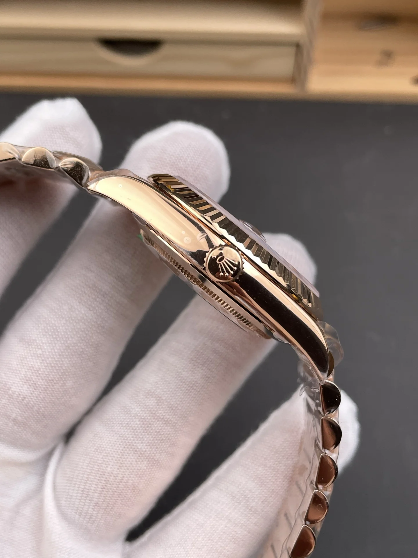 Rolex Day-Date Rose Gold 40mm — photographed off the sweep