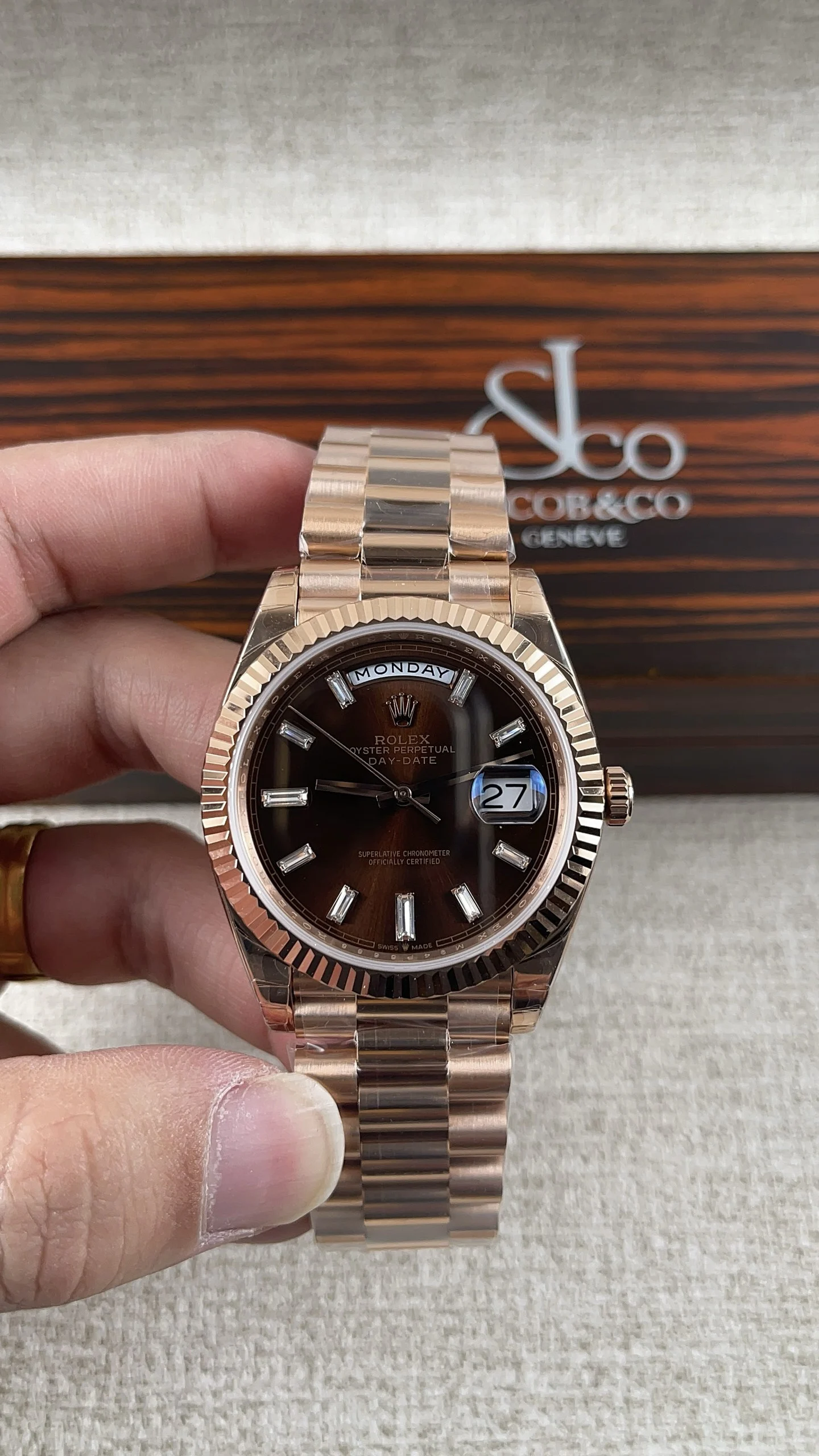 Rolex Day-Date Rose Gold 40mm — photographed off the sweep