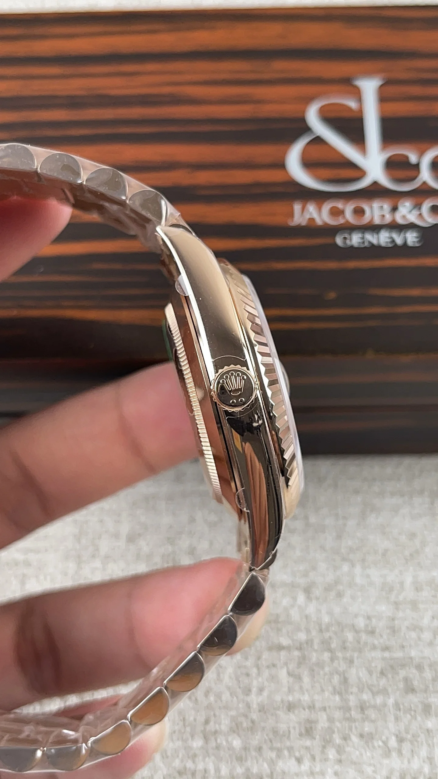 Rolex Day-Date Rose Gold 40mm — photographed off the sweep