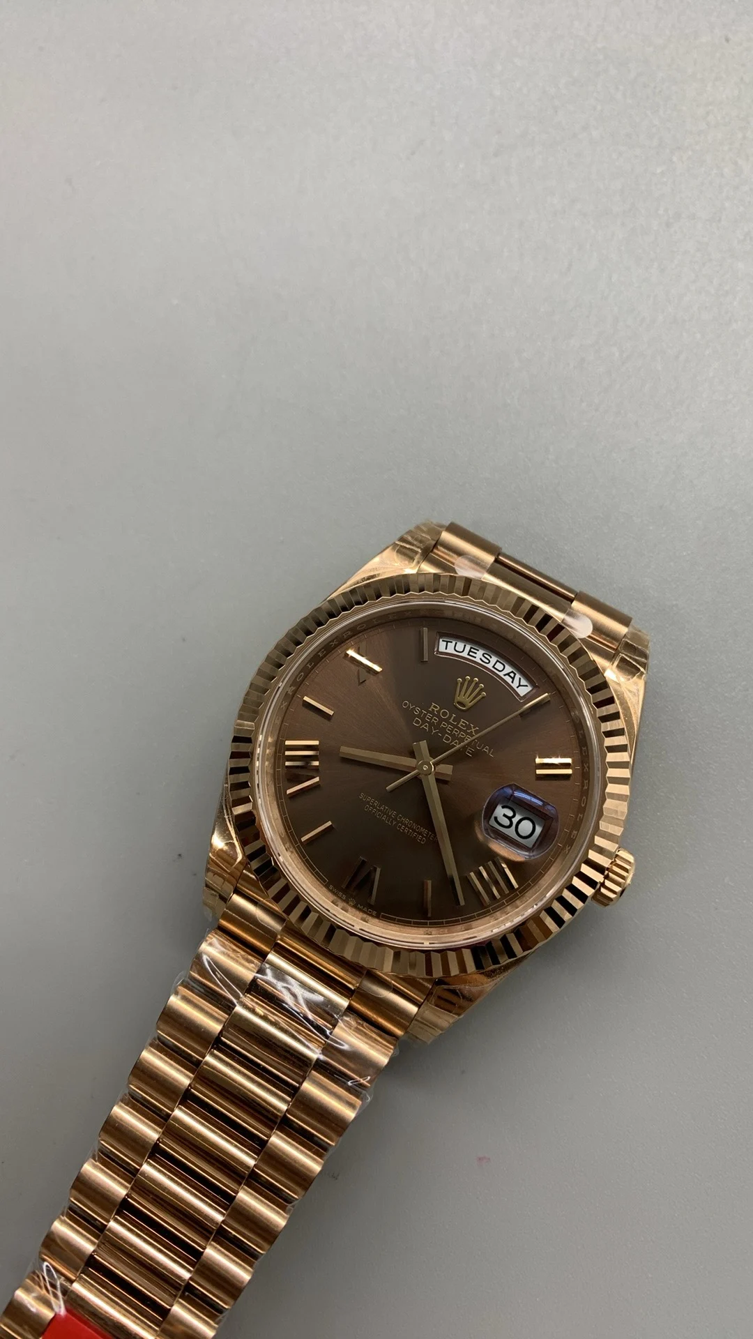 Rolex Day-Date Rose Gold 40mm — photographed off the sweep