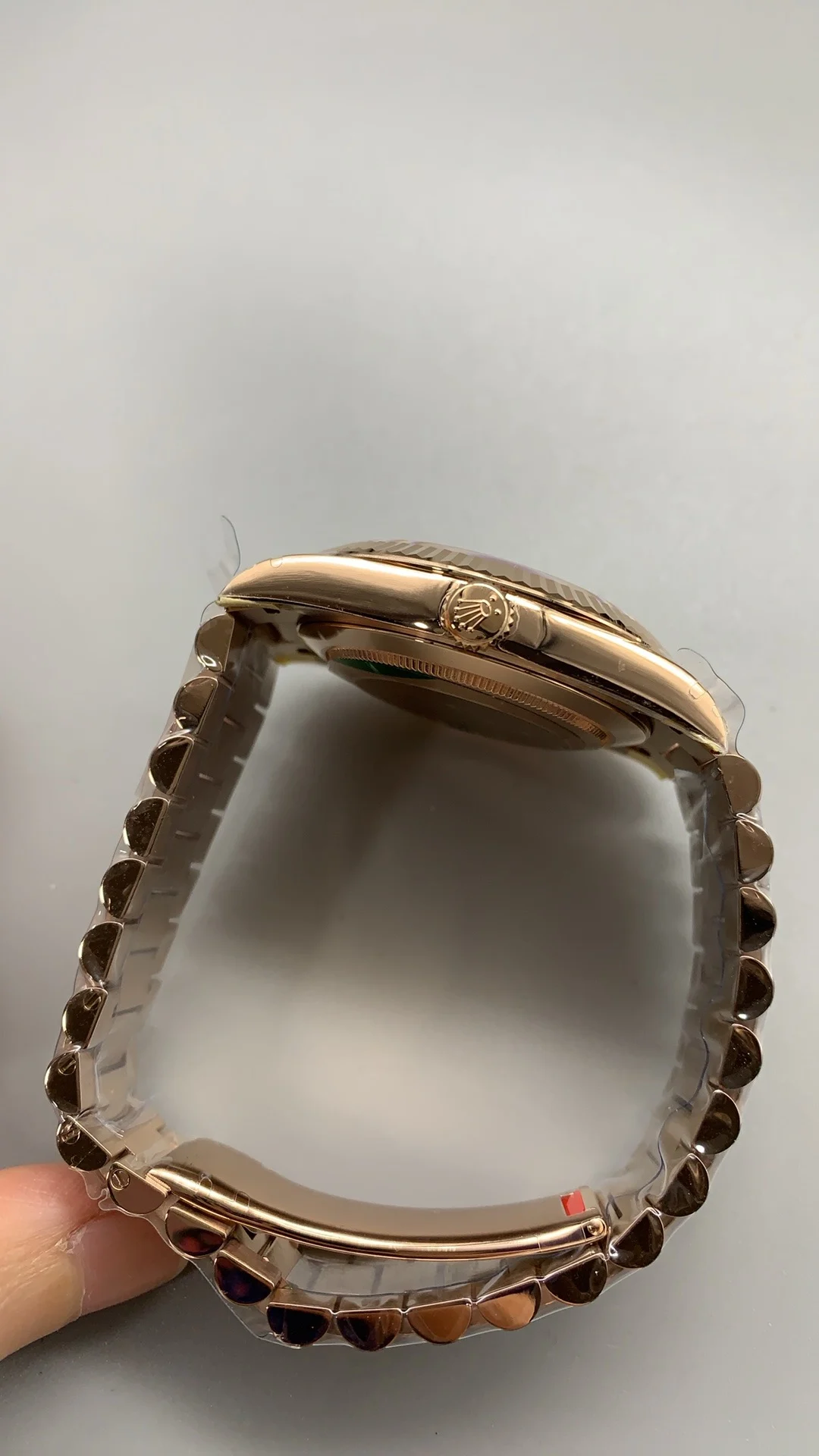 Rolex Day-Date Rose Gold Black Dial 40mm — photographed off the sweep
