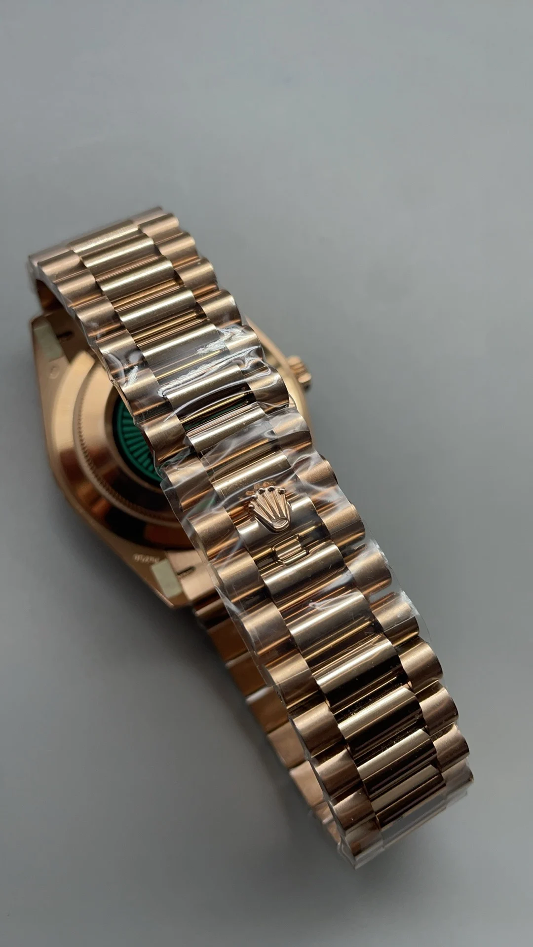 Rolex Day-Date Rose Gold White Dial 40mm — photographed off the sweep