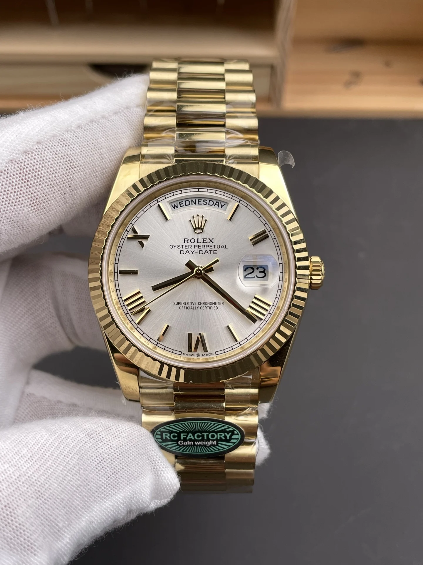 Rolex Day-Date Silver Dial — photographed off the sweep