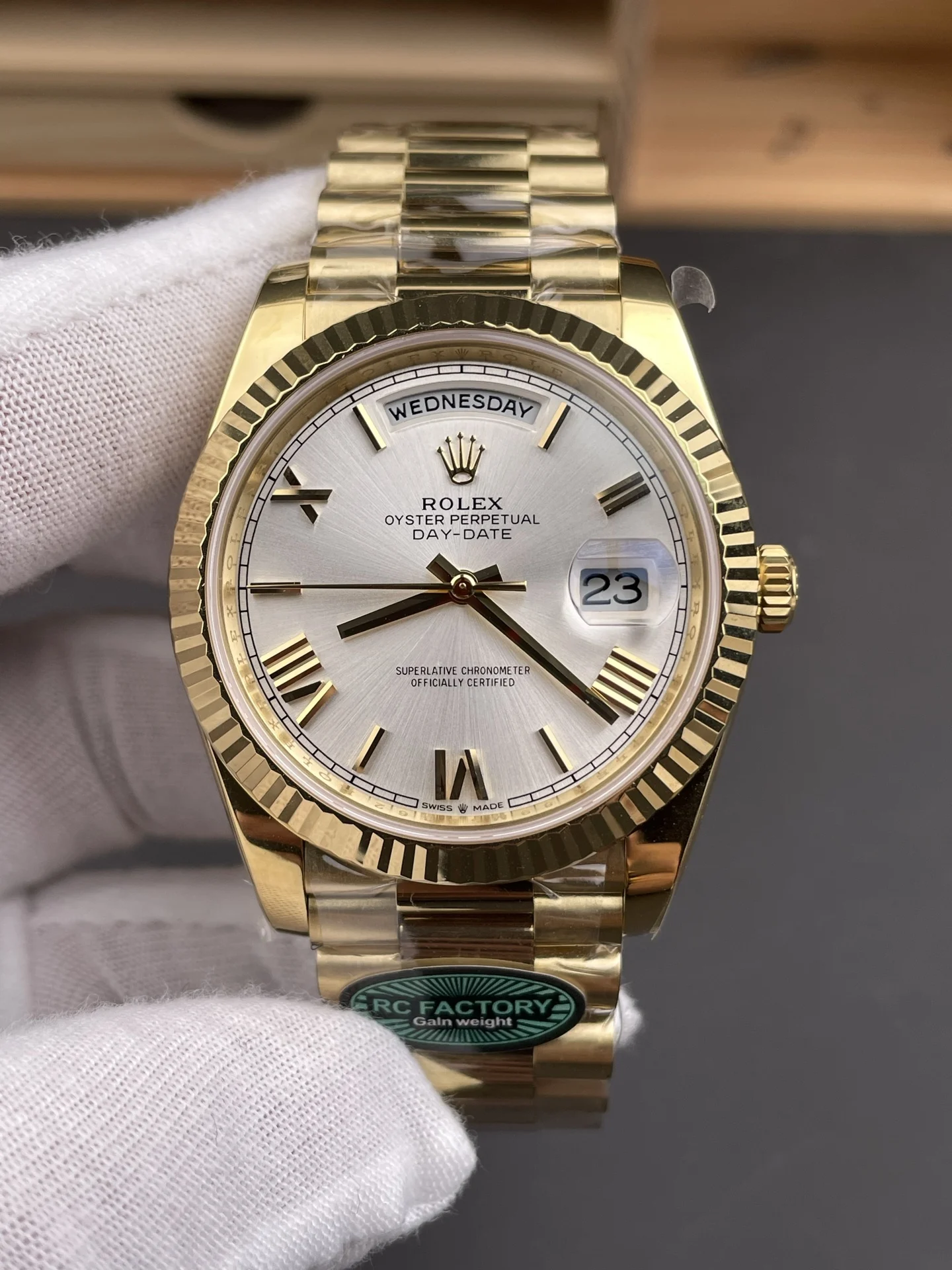 Rolex Day-Date Silver Dial — photographed off the sweep