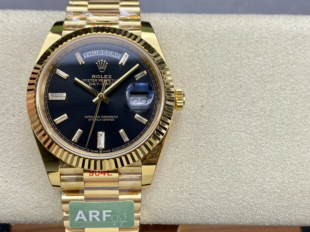 Rolex Day-Date Steel Black Dial — photographed off the sweep